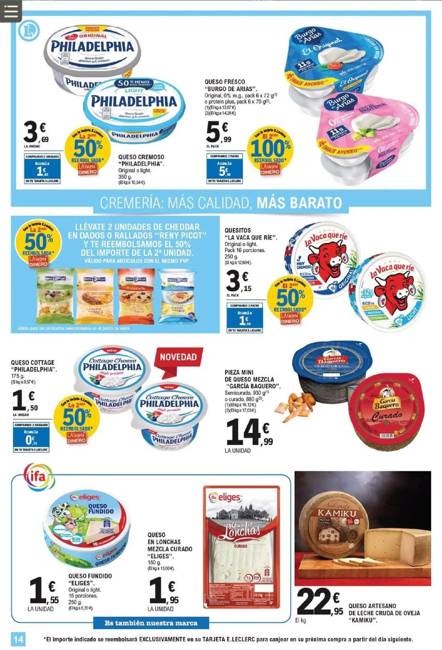E.Leclerc folleto │ válido desde el 25.03.2026 | Página: 14 | Productos: Leche, Queso, Té, Queso cottage