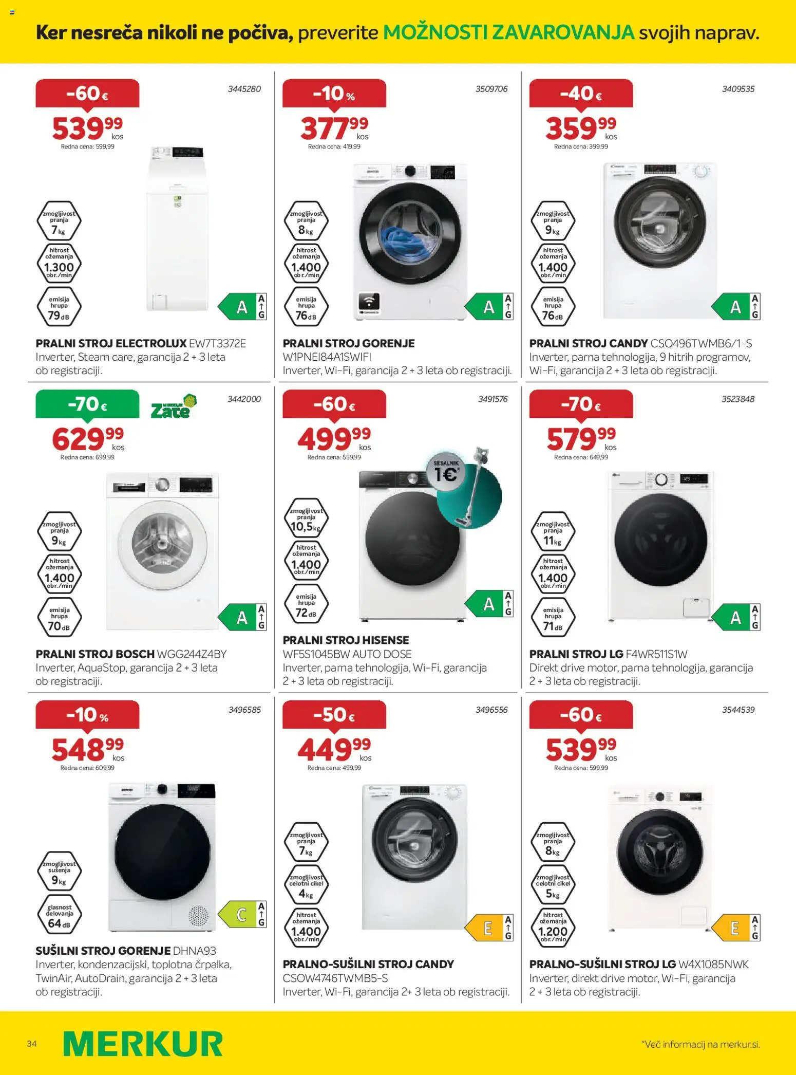 Novi Merkur katalog ponudbe – veljaven od 01.04.2026 | Stran: 34 | Izdelki: Pralni stroj, Susilni stroj, Kos, Sesalnik