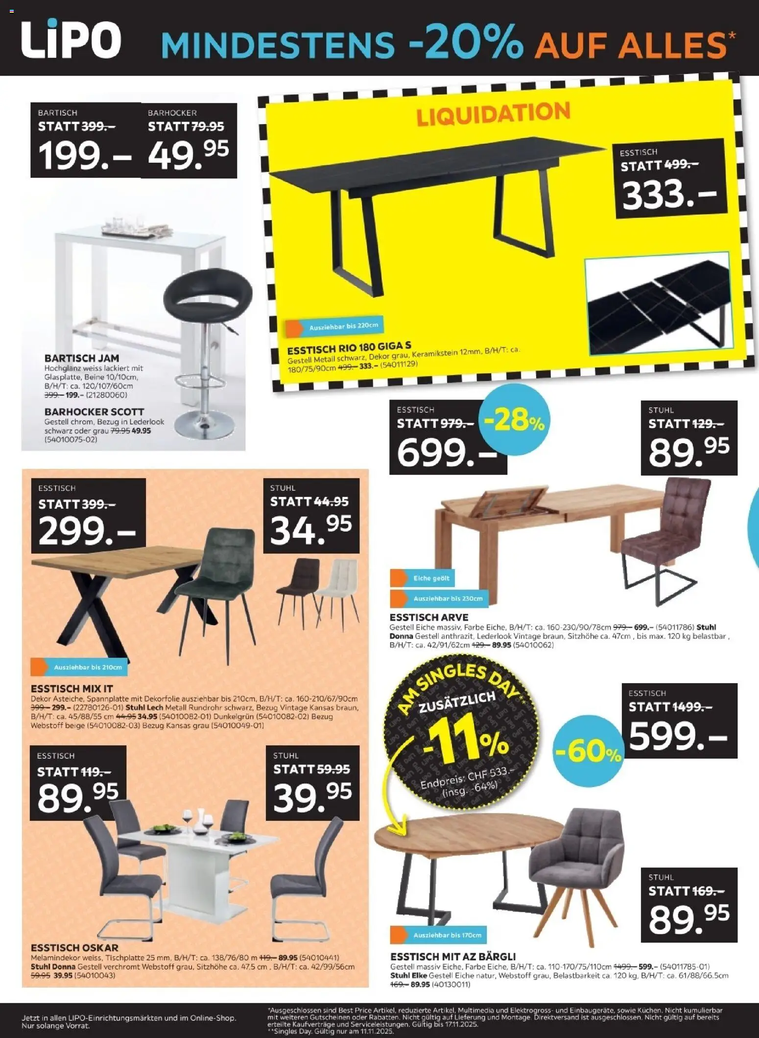 Lipo - Black Friday – gültig ab 04.11.2025 | Seite: 6 | Produkte: Bartisch, Stuhl, Esstisch, Barhocker