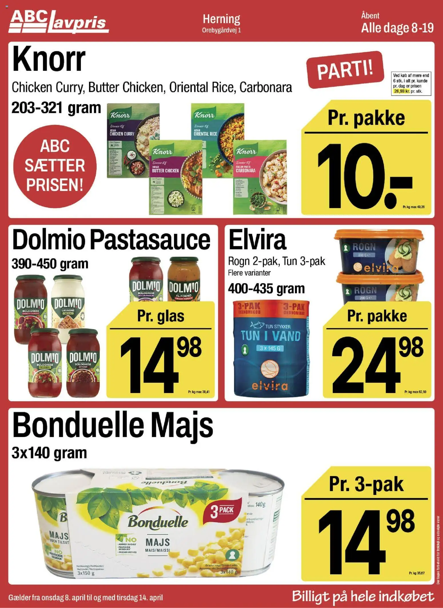 Abc Lavpris tilbudsavis – gyldig fra 08.04.2026 | Side: 8 | Produkter: Pasta, Majs, Tun, Pastasauce