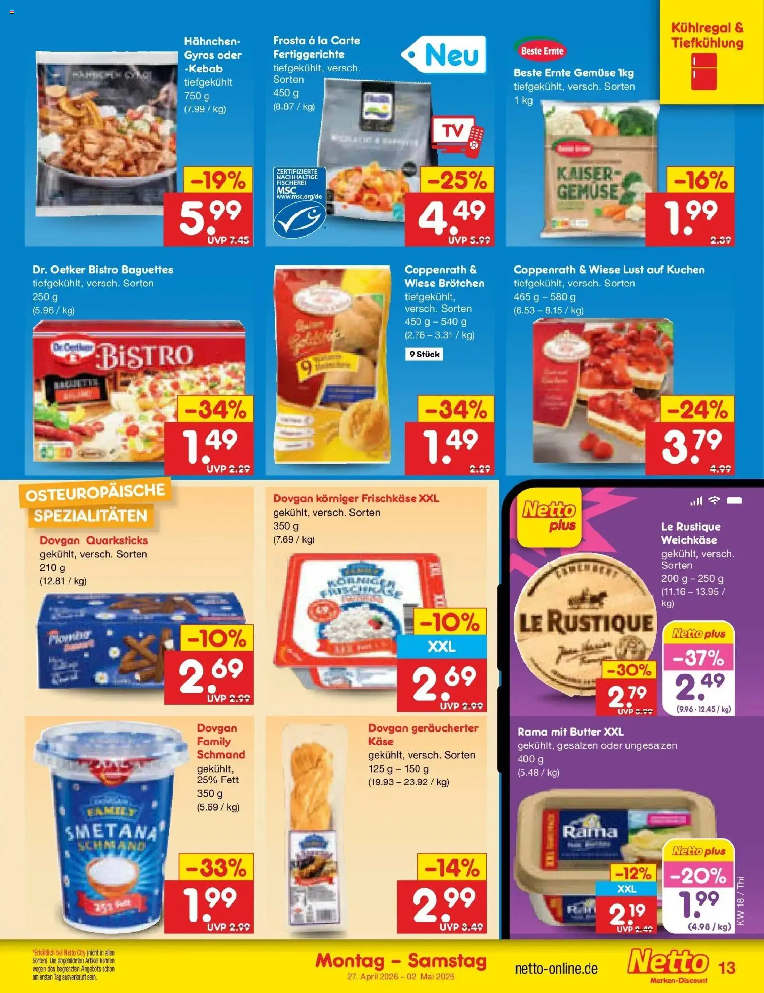 Netto Marken-Discount Prospekt Pirna	 – gültig ab 27.04.2026 | Seite: 15 | Produkte: Hahnchen, Käse, Frosta, Gemüse