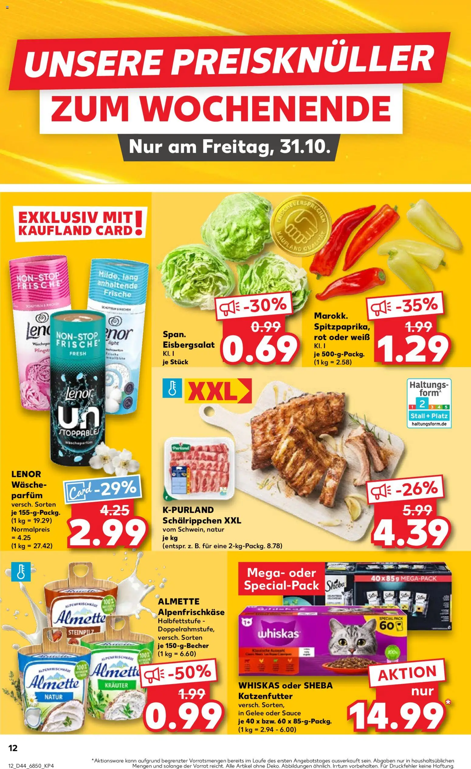 Kaufland prospekt Speyer	 – gültig ab 30.10.2025 | Seite: 12 | Produkte: Lenor, Almette, Katzenfutter, Eisbergsalat