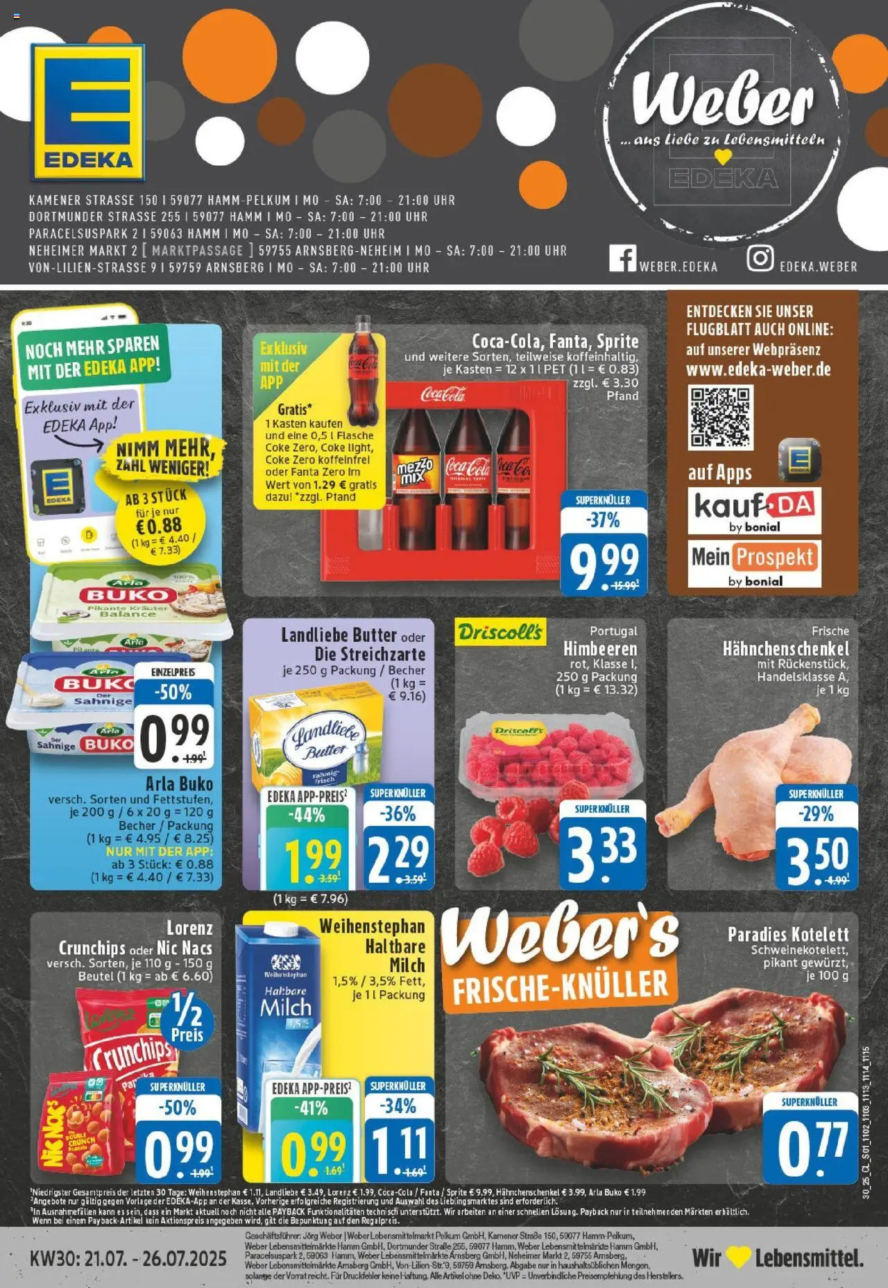 Edeka prospekt Hamm-Pelkum	 - gültig ab dem 20.07.2025 | Seite: 1 | Produkte: Coca cola, Milch, Butter, Chips