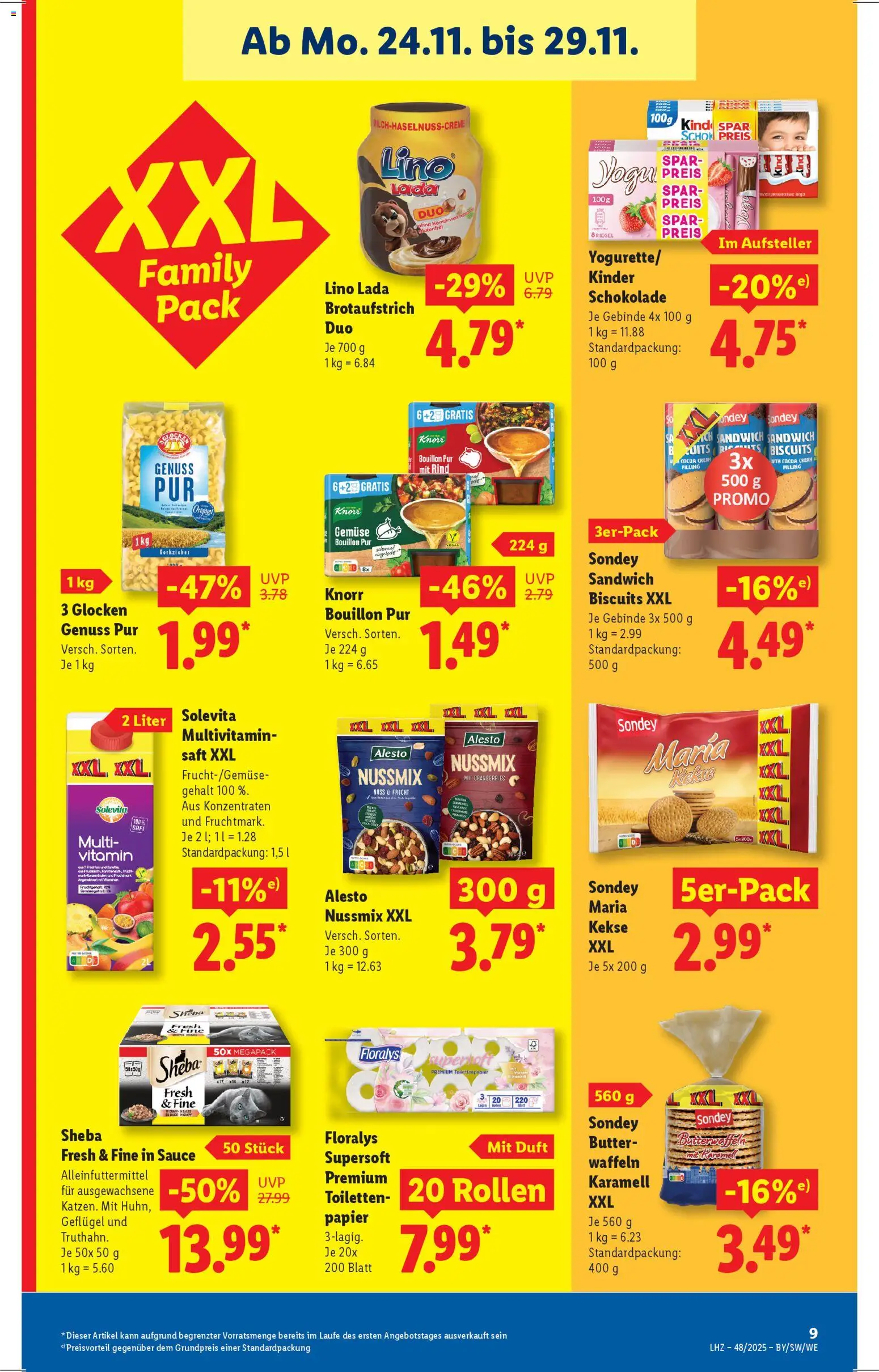 Lidl Prospekt Gundelsheim – gültig ab 24.11.2025 | Seite: 9 | Produkte: Butter, Schokolade, Gemüse, Saft