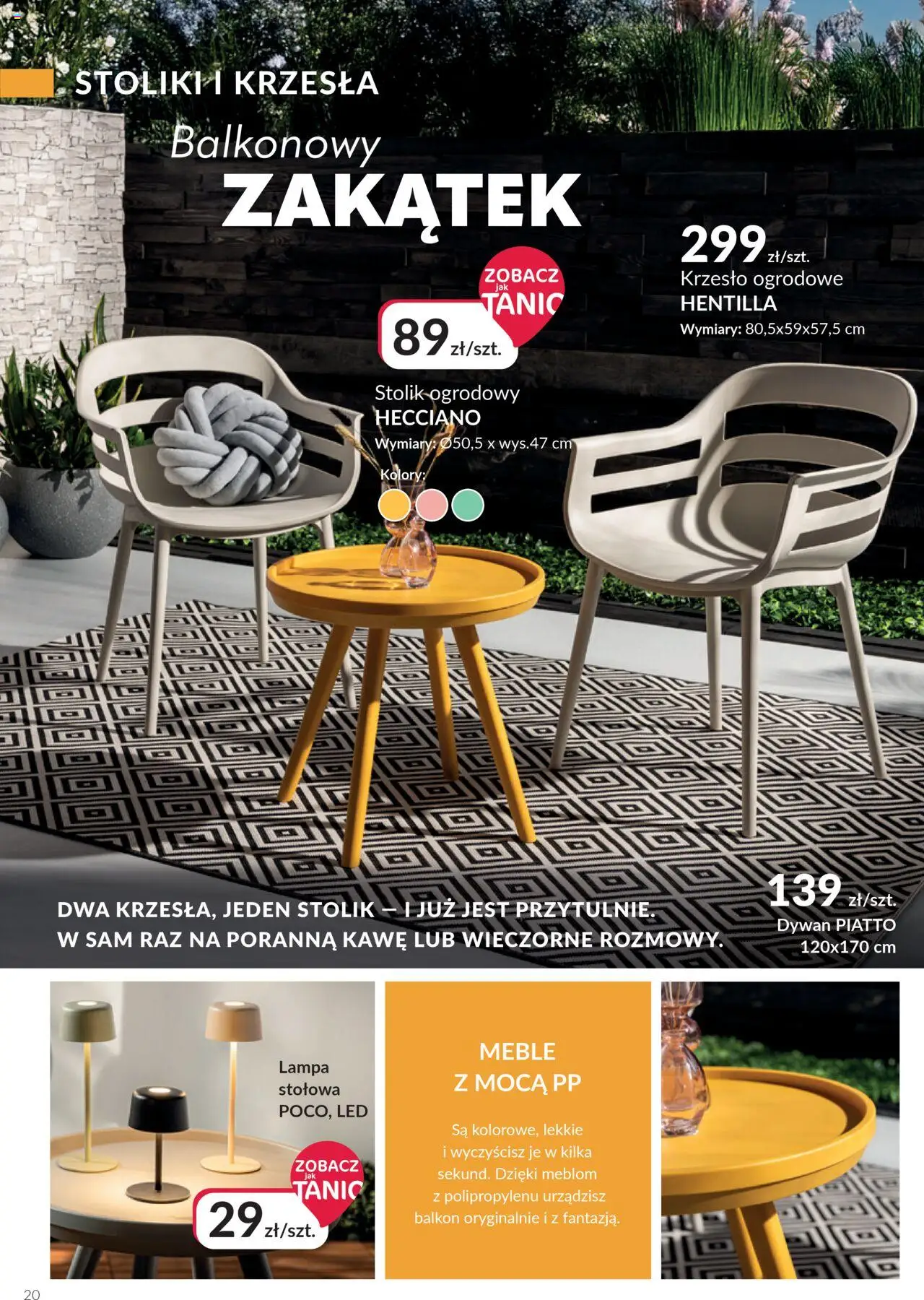 Salony Agata Gazetka - Ogród od 26.05.2025 | Strona: 20 | Produkty: Krzesło, Dywan, Lampa, Krzesło ogrodowe