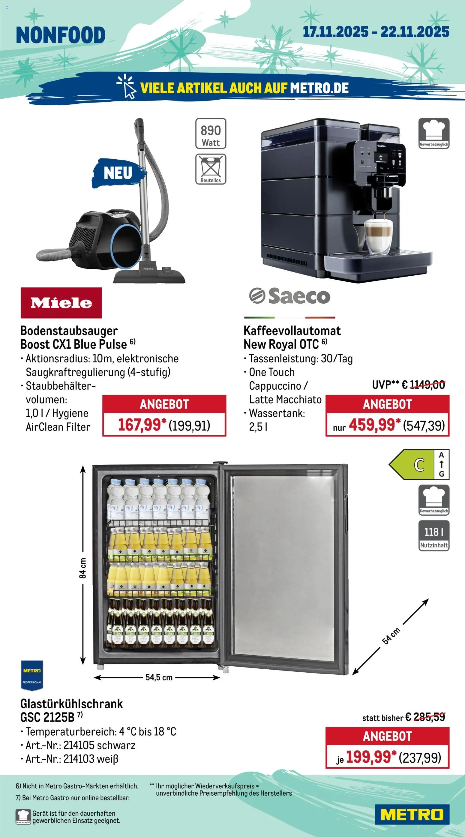 Metro Wochen-Angebote Gastro – gültig ab 17.11.2025 | Seite: 18 | Produkte: Miele, Kaffeevollautomat