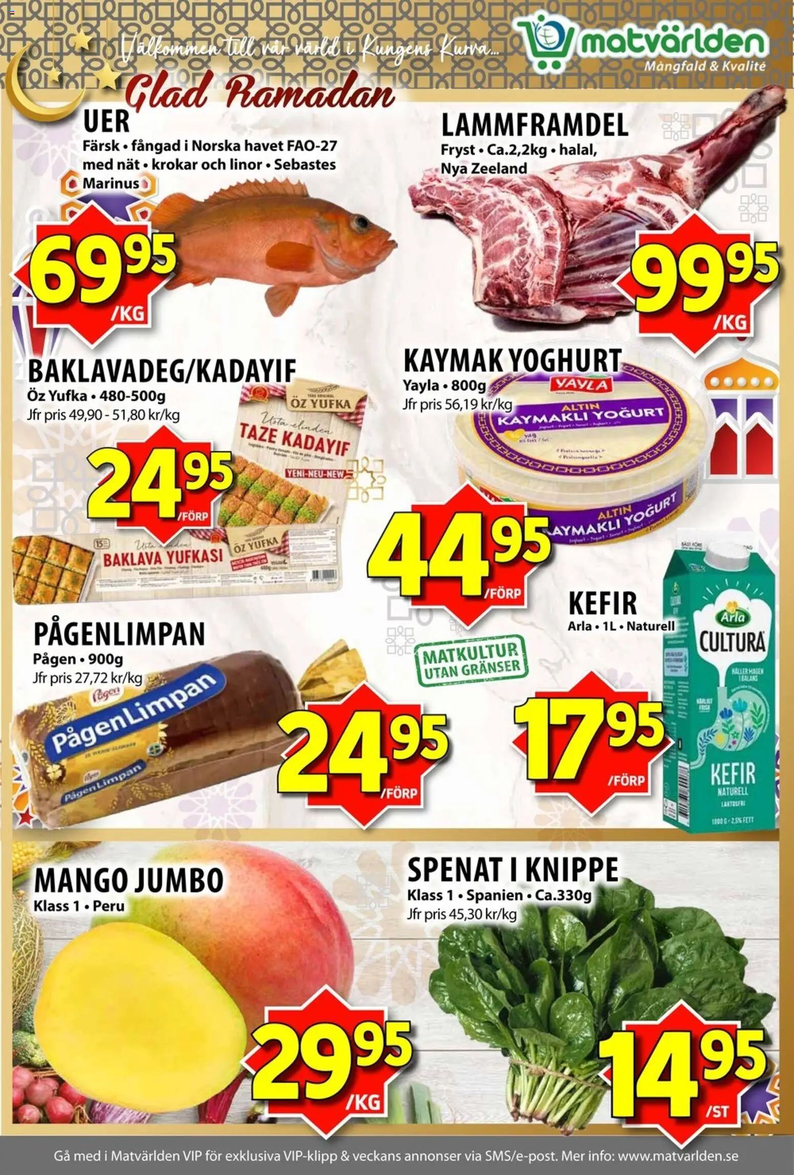 Matvärlden reklamblad aktuell från 02.03.2026 | Sida: 2 | Produkter: Spenat, Yoghurt, Mango