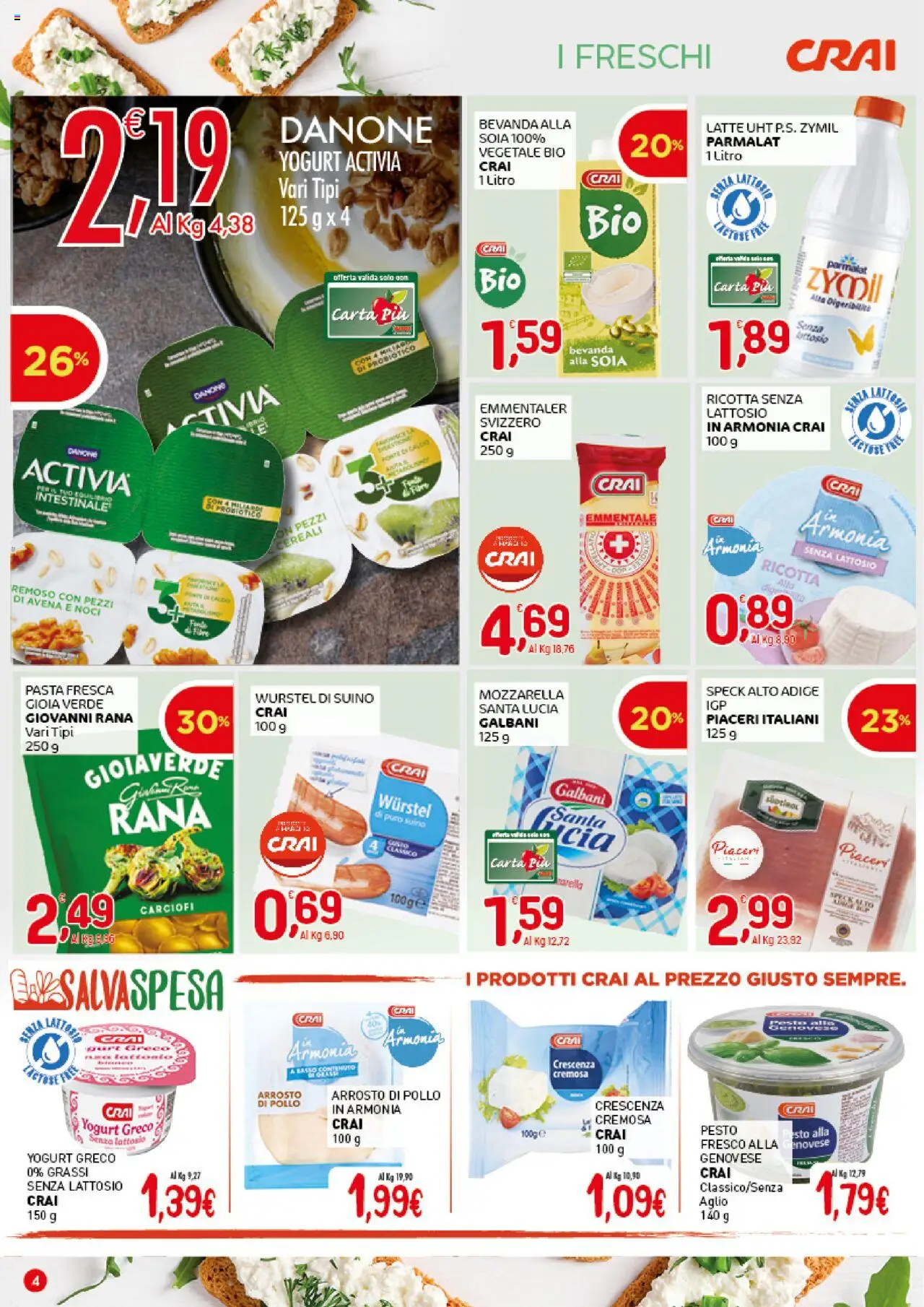 Volantino CRAI del 07.08.2025 | Pagina: 4 | Prodotti: Suino, Pasta, Wurstel, Ricotta
