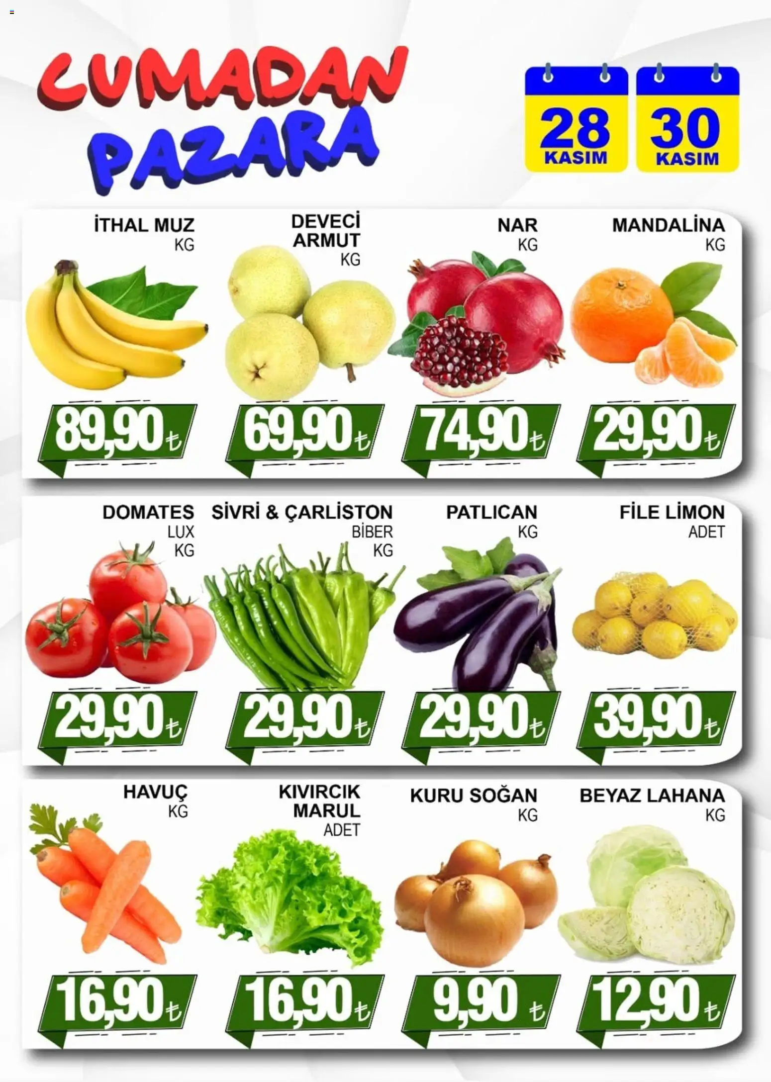 Furpa Cuma’dan Pazar’a Katalog - 28.11.2025 tarihinden itibaren geçerlidir | Sayfa: 1 | Ürünler: Domates, Muz, Mandalina, Limon