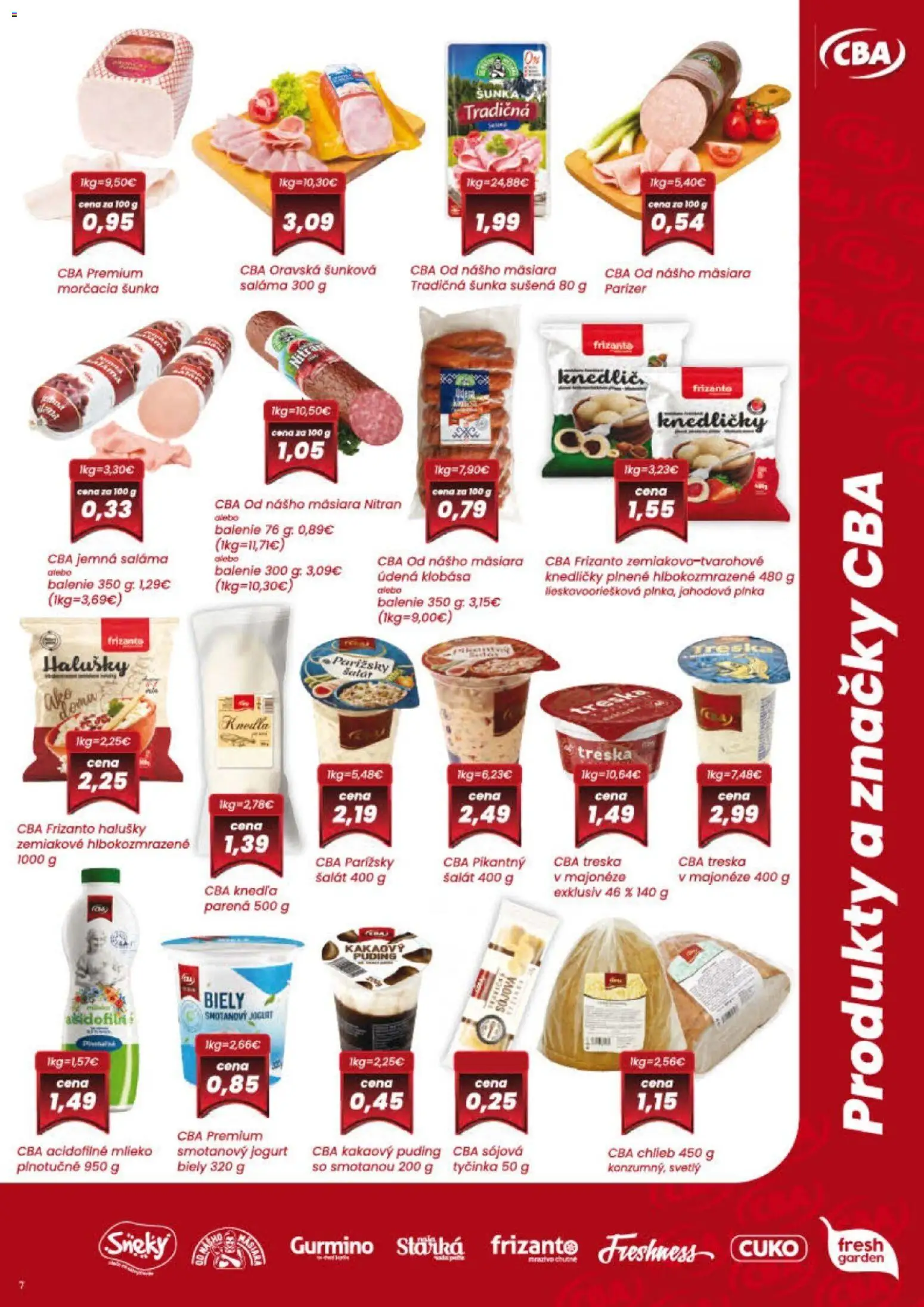 Nové KARMEN CBA akcie – leták je platný od 08.01.2026 | Strana: 7 | Produkty: Chlieb, Klobása, Puding, Treska