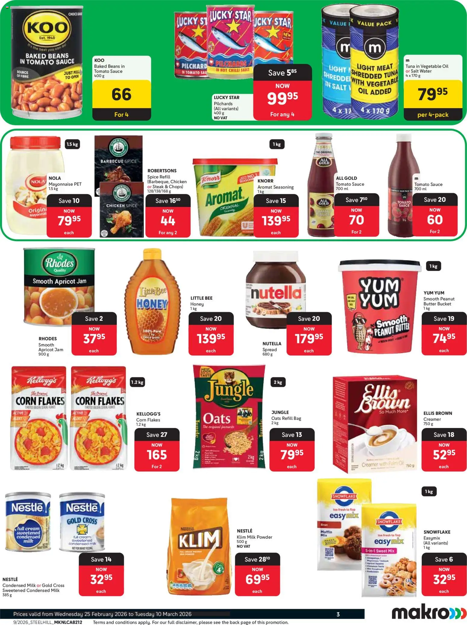 New Makro catalogue – valid from 25.02.2026 | Page: 3 | Products: Milk, Creamer, Peanut butter, Chilli