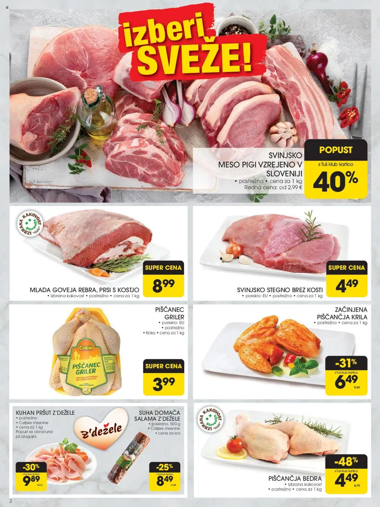 Tuš katalog │ velja od 20.08.2025 | Stran: 2 | Izdelki: Pršut, Piščančja krila, Kos, Salama