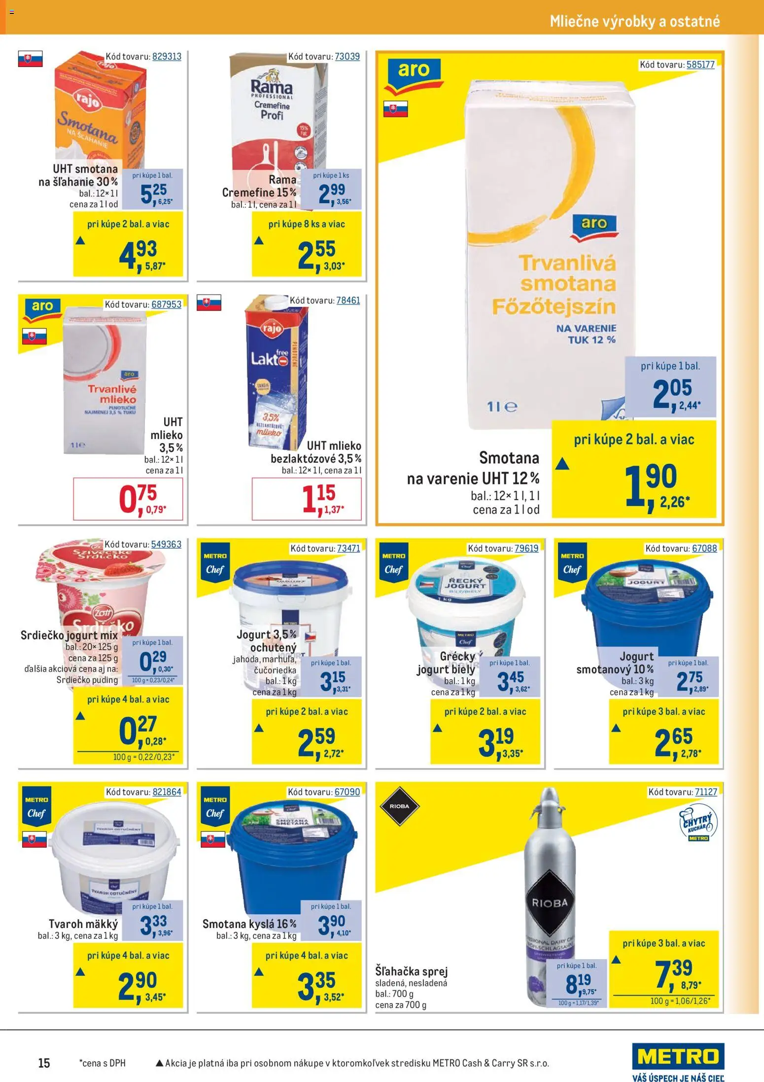 Nové Metro akcie – leták je platný od 02.01.2026 | Strana: 15 | Produkty: Grécky jogurt, Trvanlivé mlieko, Smotana na šľahanie, Šľahačka