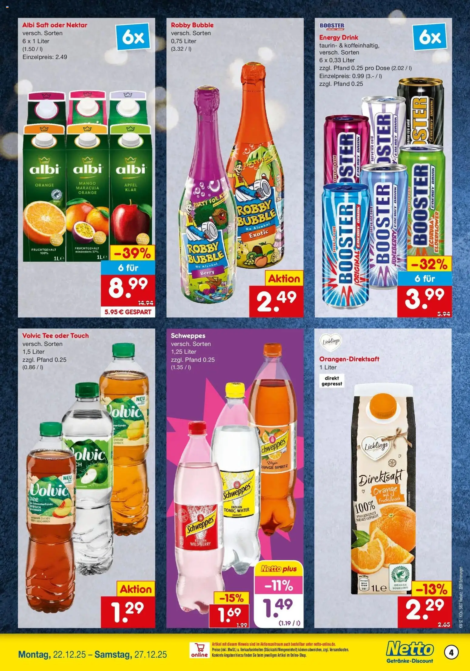 Netto Marken-Discount prospekt Schonungen	 – gültig ab 22.12.2025 | Seite: 4 | Produkte: Energy, Äpfel, Volvic tee, Saft