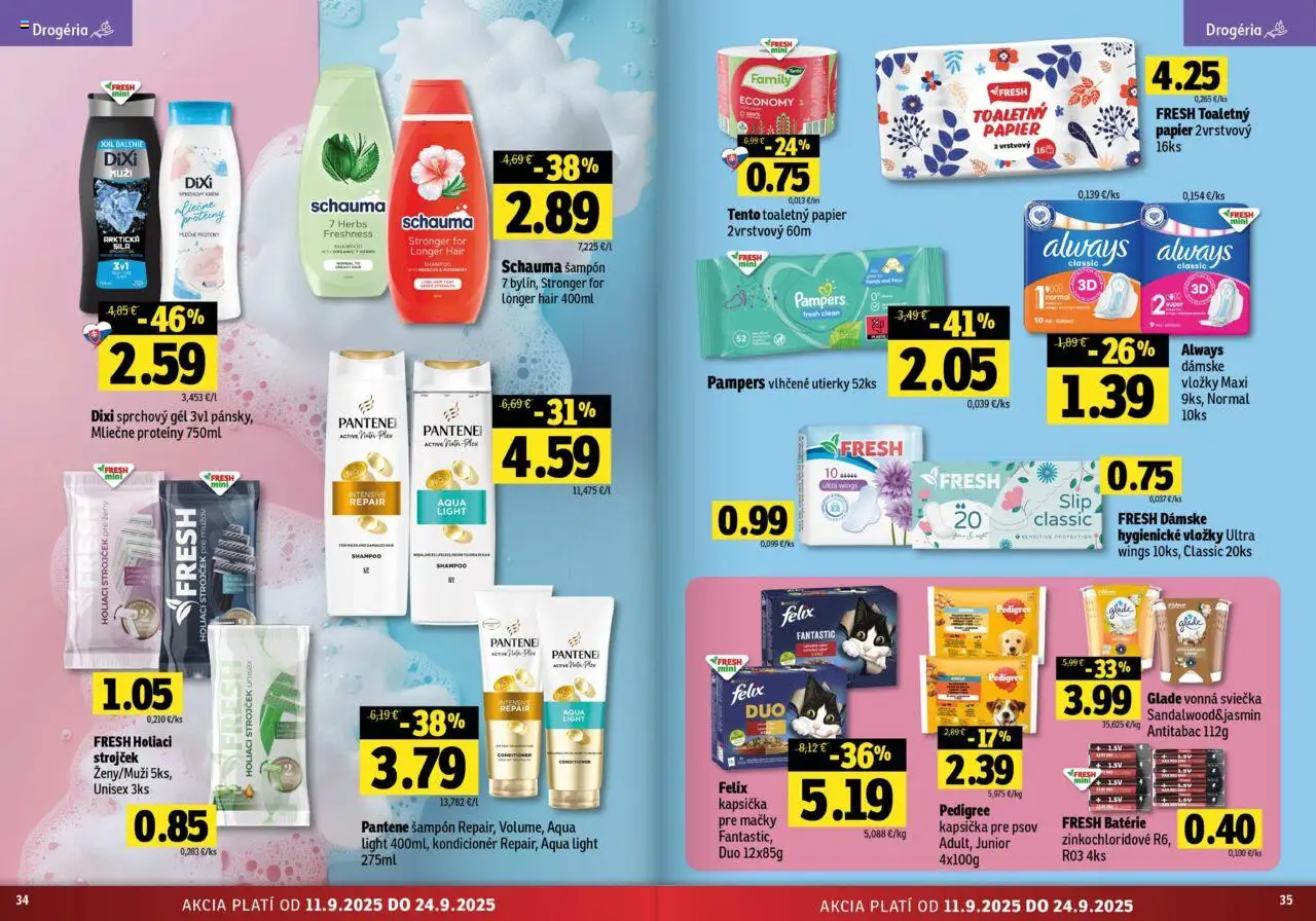 Nové Fresh akcie – leták je platný od 11.09.2025 | Strana: 18 | Produkty: Strojček, Holiaci strojček, Felix, Šampón