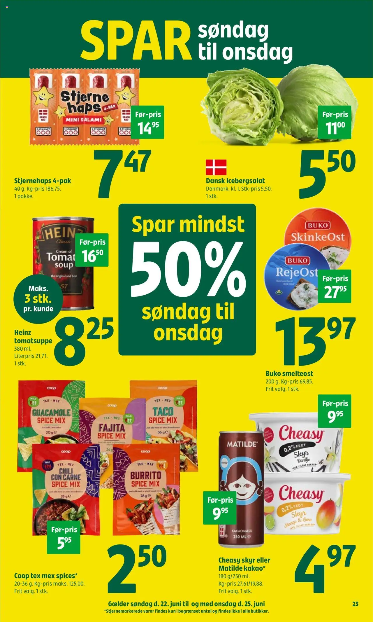 Coop 365 Tilbudsavis gyldig fra 19.06.2025 | Side: 23 | Produkter: Salami, Skyr, Lime, Taco