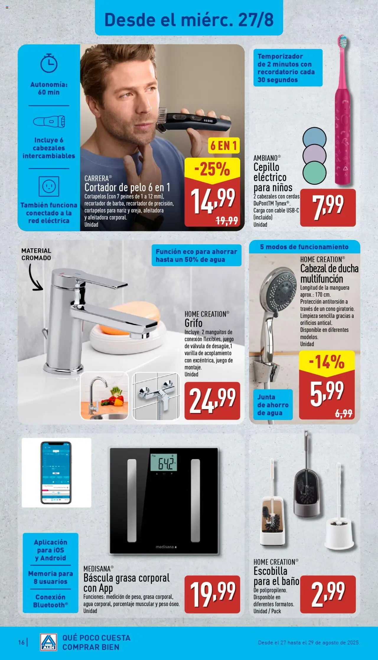Aldi folleto Península │ válido desde el 25.08.2025 | Página: 16 | Productos: Cepillo, Manguera, Cable, Peso
