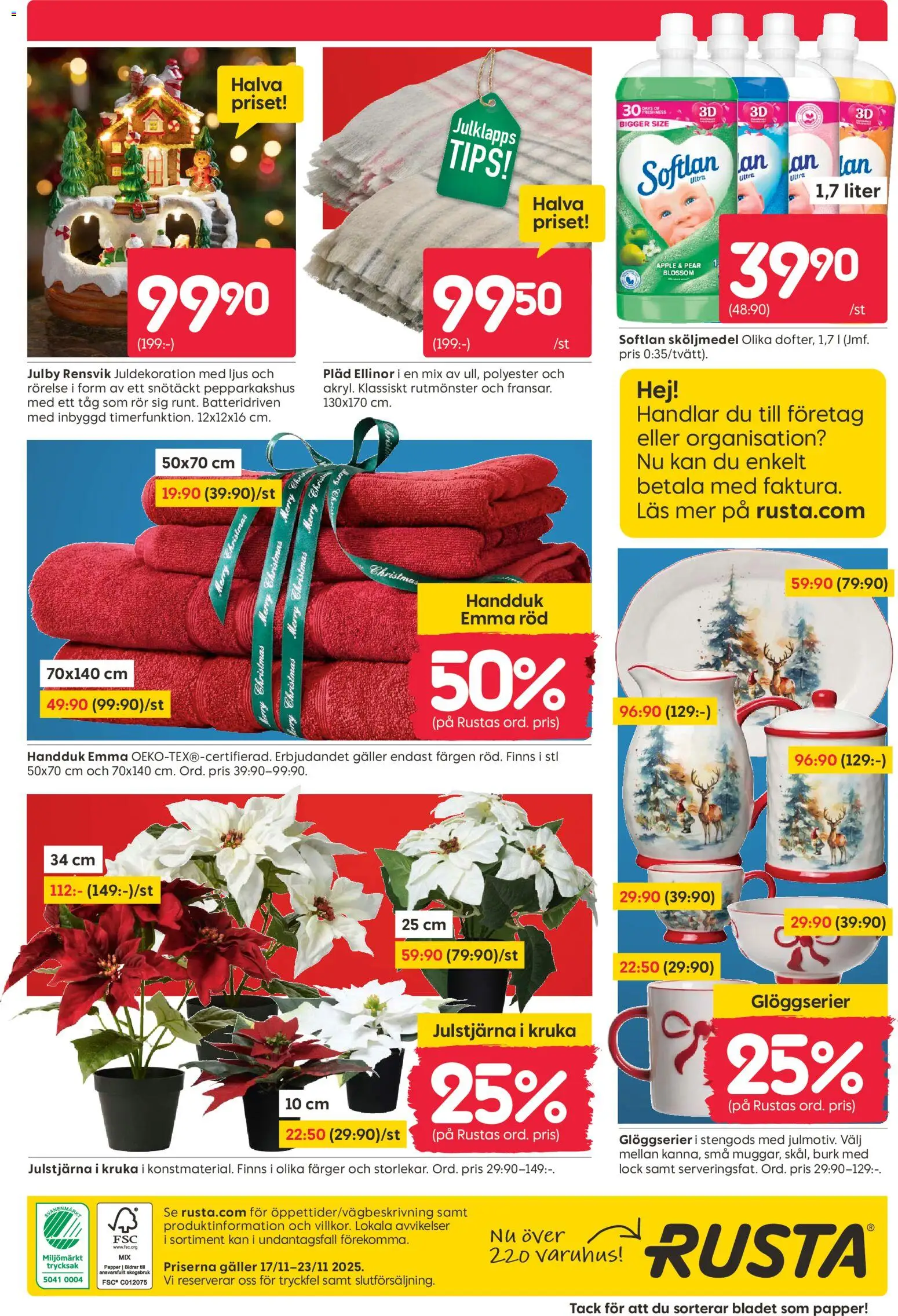 Rusta reklamblad aktuell från 17.11.2025 | Sida: 20 | Produkter: Handduk, Pläd, Sköljmedel, Papper