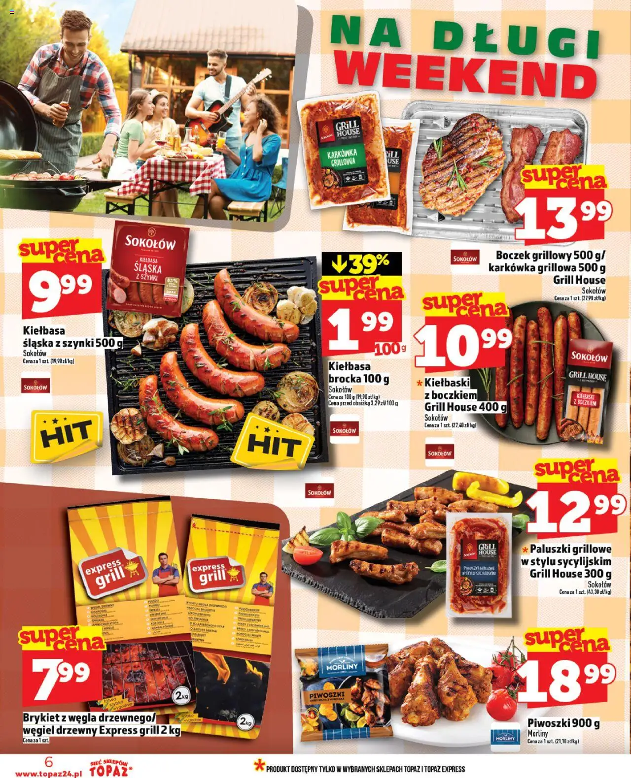 Topaz Gazetka MAZ od 14.08.2025 | Strona: 6 | Produkty: Kiełbasa, Karkówka, Boczek, Paluszki