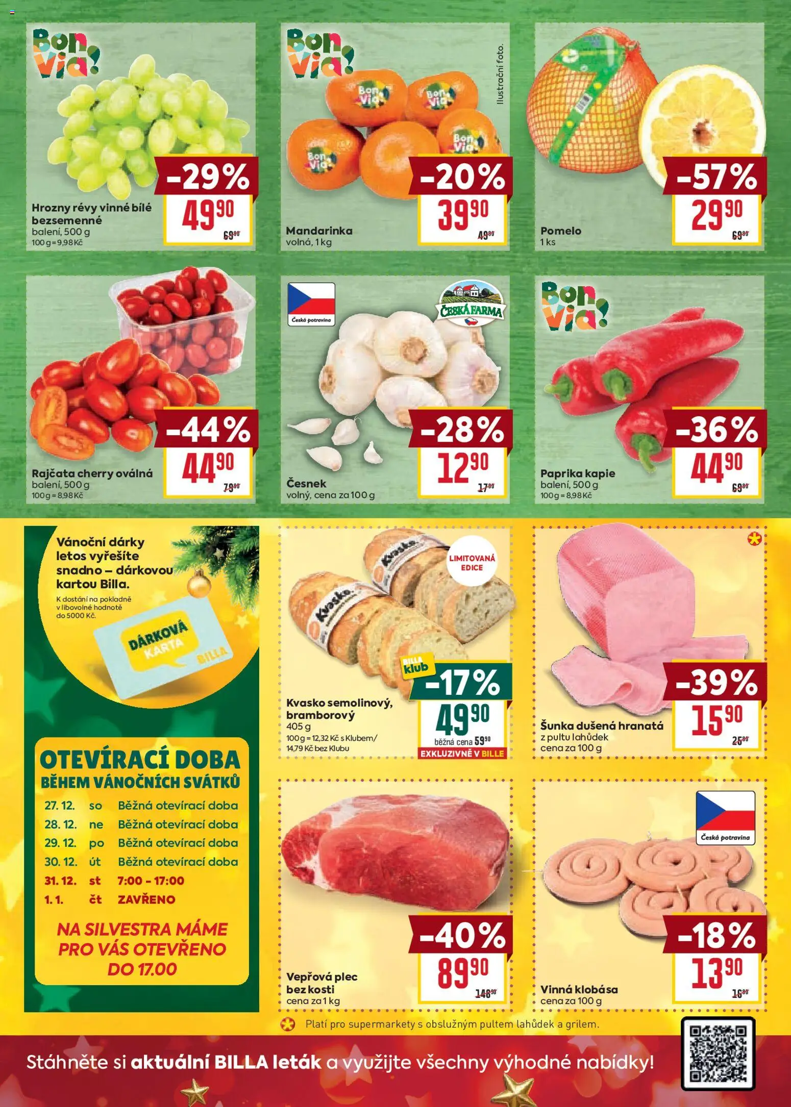 Billa Malý leták od 27.12.2025 | Strana: 2 | Produkty: Šunka, Plec bez kosti, Rajčata, Vepřová plec