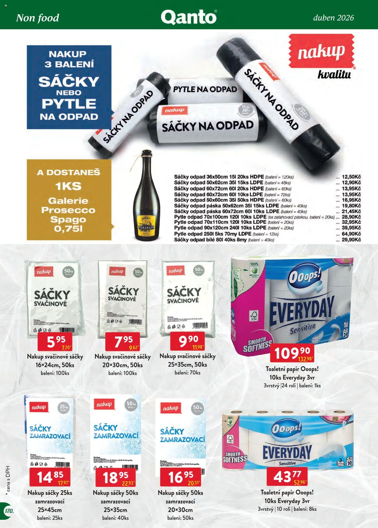 Astur & Qanto leták - Velkoobchod 04/2026 od 01.04.2026 | Strana: 170 | Produkty: Prosecco, Toaletní papír, Svačinové sáčky, Pytle na odpad