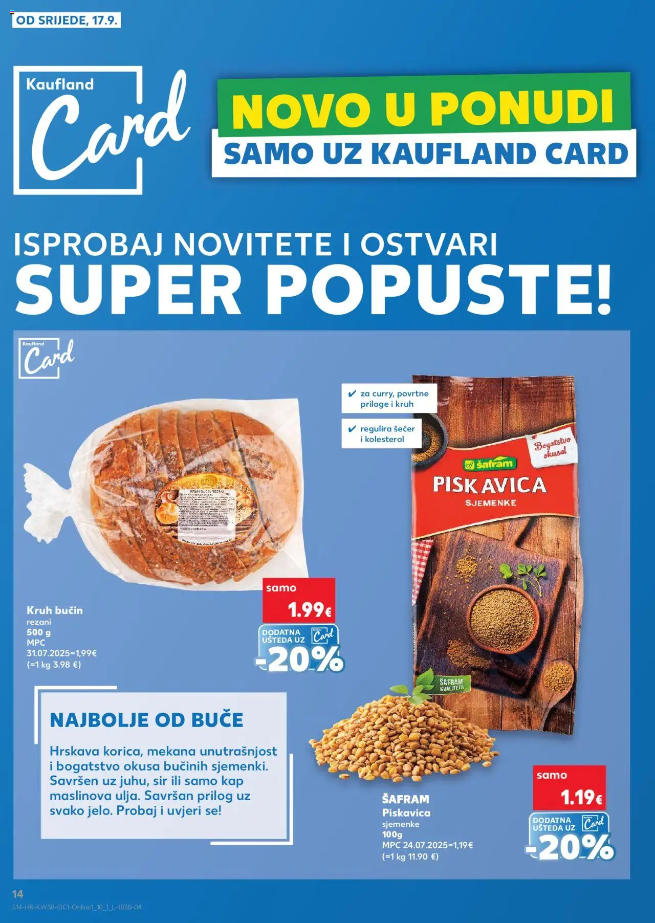 Kaufland katalog | vrijedi od 17.09.2025 | Stranica: 14 | Proizvodi: Sir, Kruh, Šećer, Sjemenke