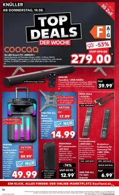 4k-LED-Smart-TV »55R5GY«, flache Bauweise mit Frameless Design, 3.840 x 2.160 px, HDR10, RokuTV-System, Lautsprecher 2 x 10 W (Dolby Digital Plus), LAN, WLAN, AirPlay, 3 x HDMI (1 x eARC), 2 x USB, VESA-Norm 200 x 200 mm je - gültig ab dem 14.08.2025 | Seite: 36