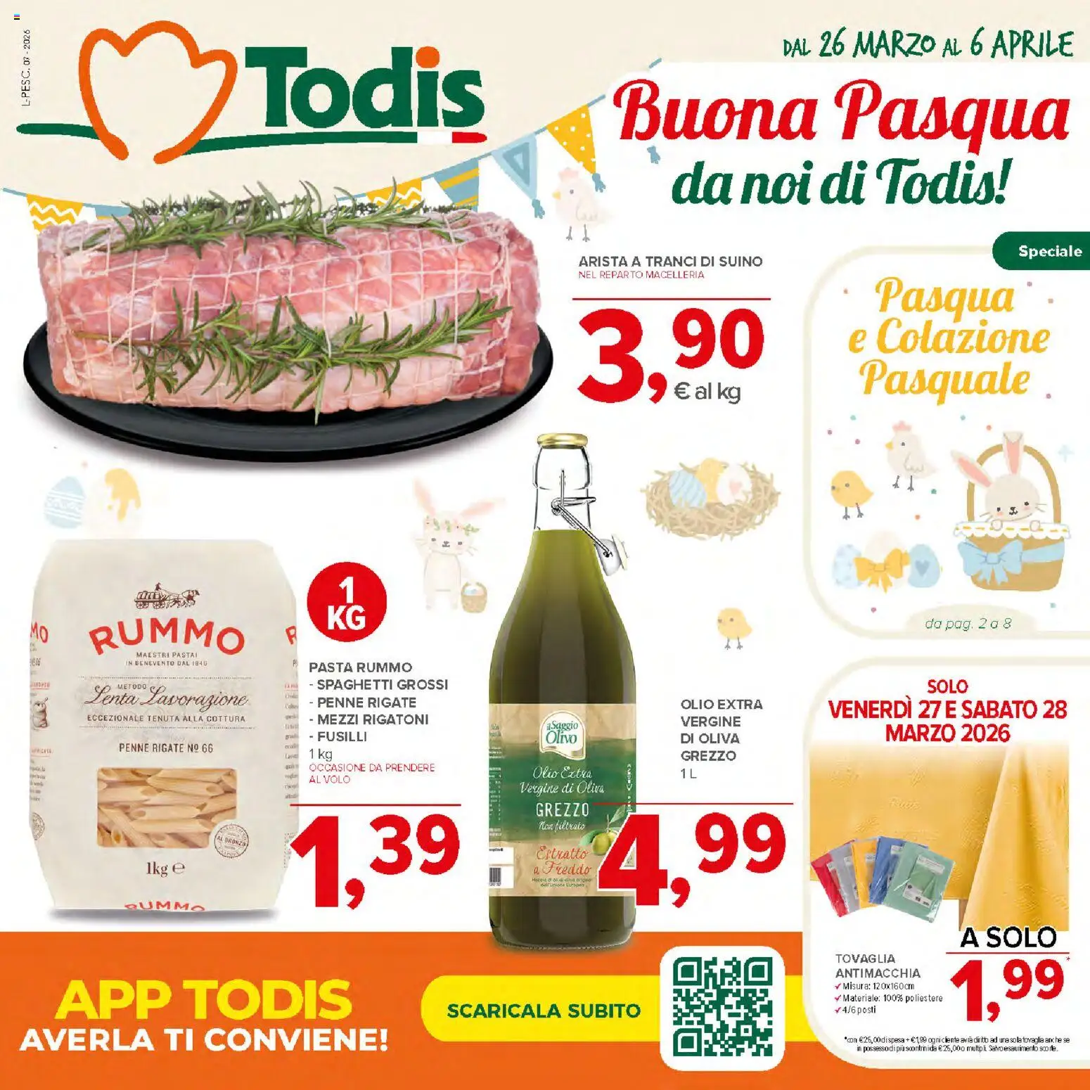 Volantino Todis del 26.03.2026 | Pagina: 1 | Prodotti: Olio, Fusilli, Penne, Tovaglia