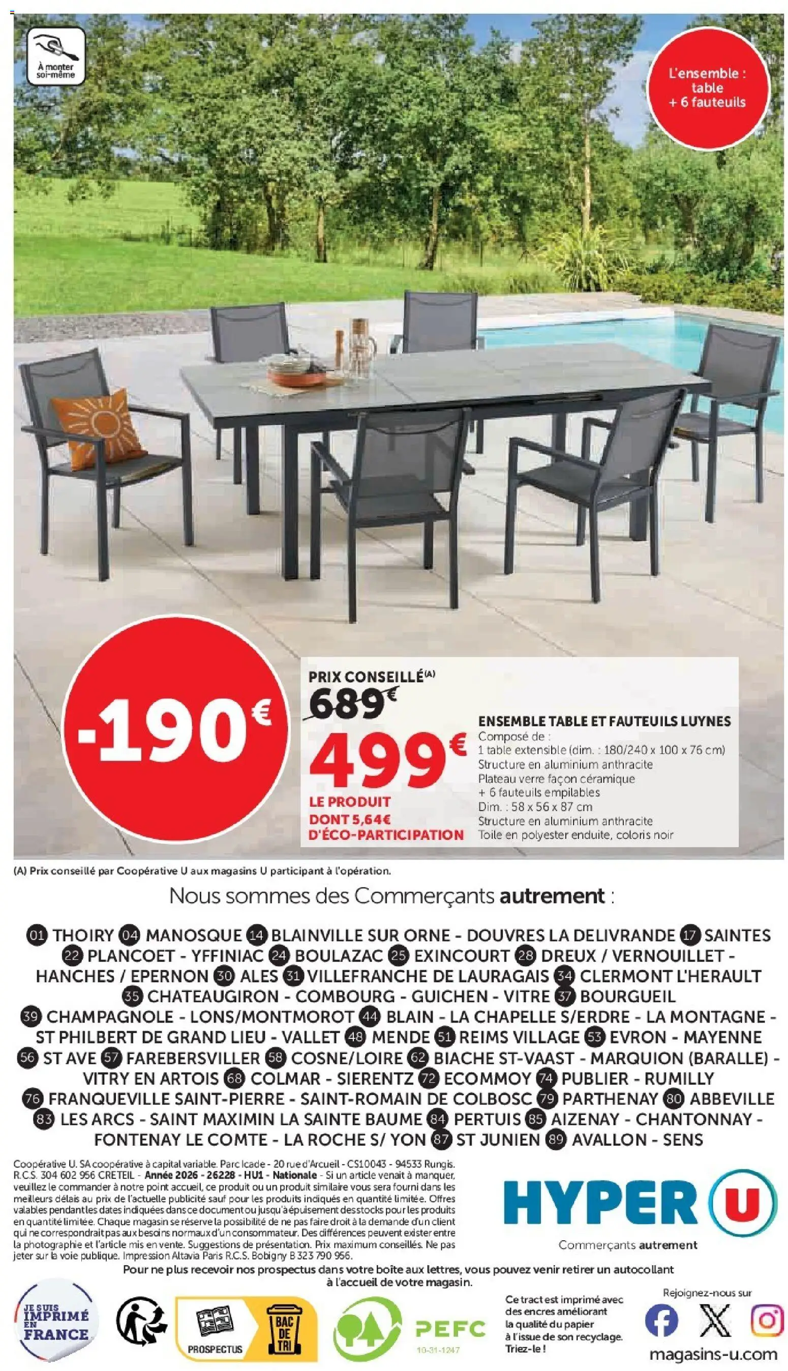 {H1} | Page: 40 | Produits: Arcs, Plateau, Table extensible, Table