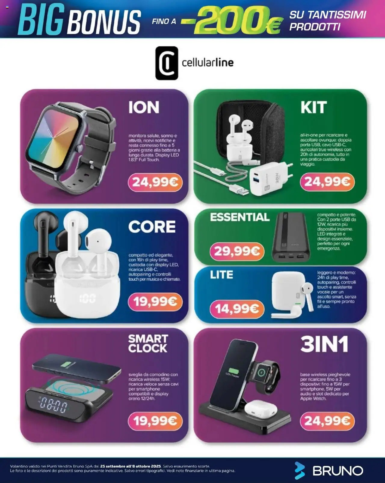Volantino BRUNO del 25.09.2025 | Pagina: 38 | Prodotti: Smartphone, Sveglia, Cavo, Batteria