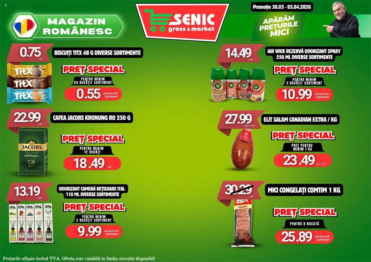 Noul catalog Senic – valabil de la 30.03.2026 | Pagină: 4 | Produse: Cameră, Köpek çiti, Salam, Biscuiți