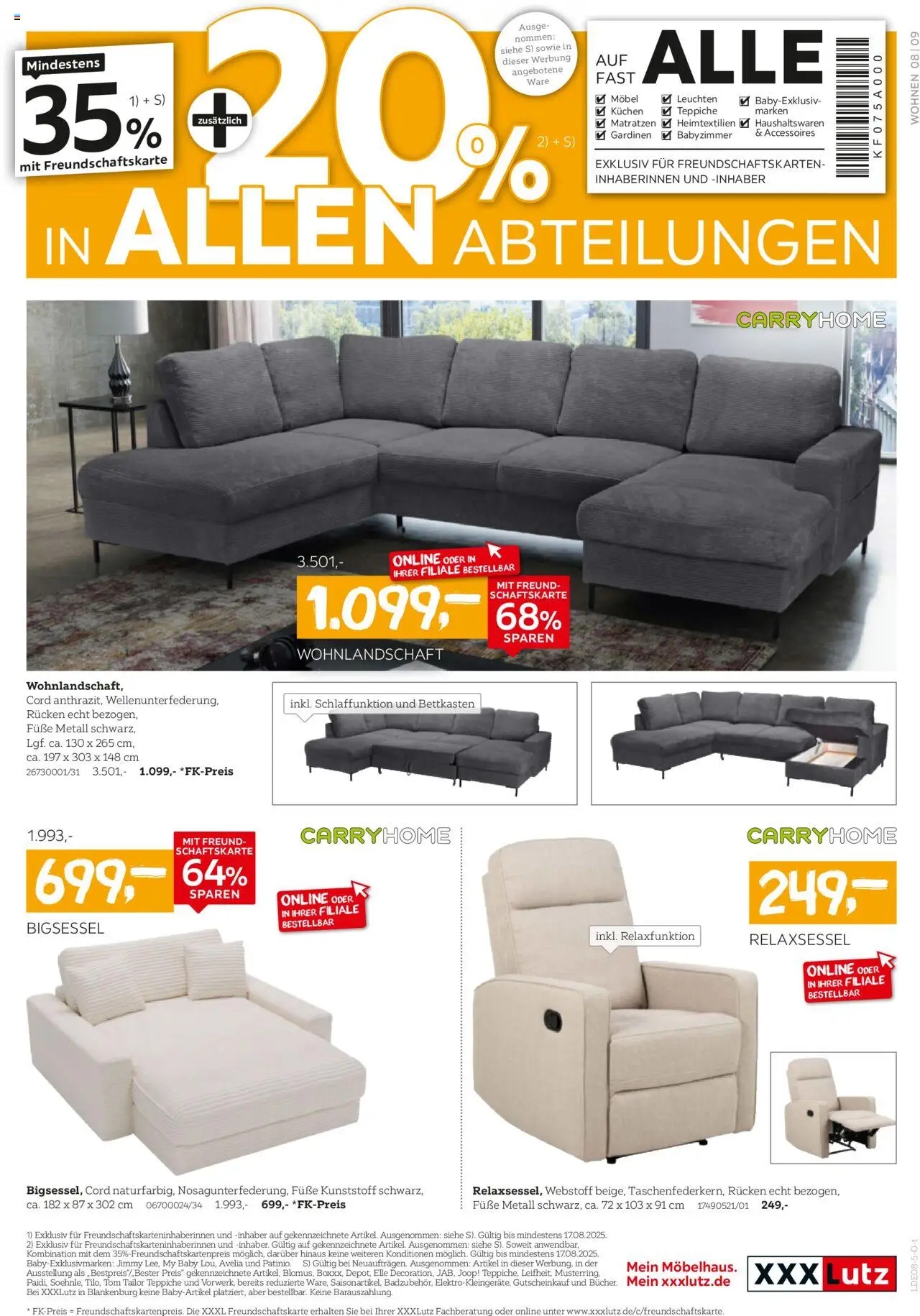 XXXL Lutz Wohnen-Preishits! - gültig ab dem 04.08.2025 | Seite: 9 | Produkte: Wohnlandschaft, Relaxsessel, Kuchen