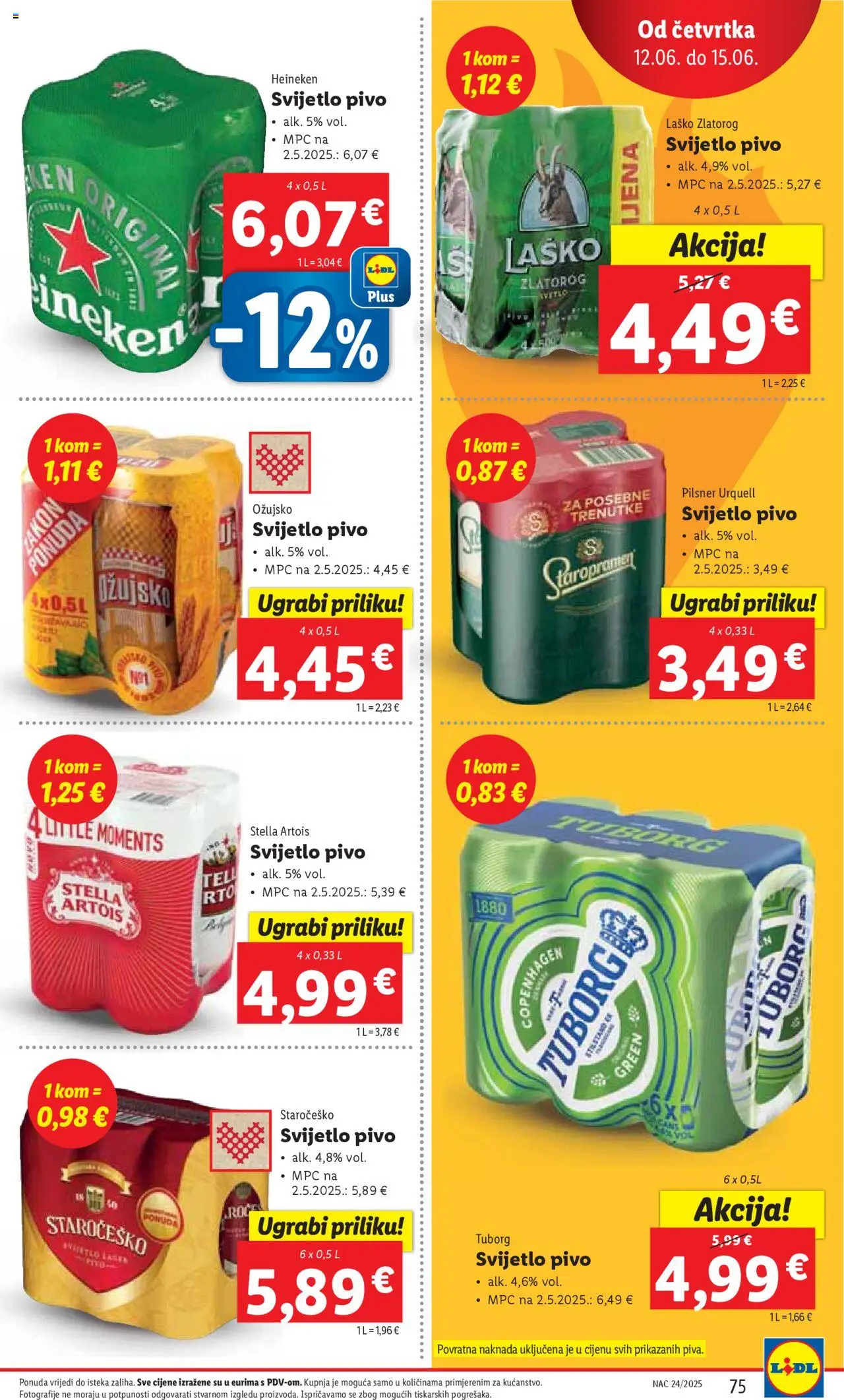 Lidl katalog | vrijedi od 09.06.2025 | Stranica: 75 | Proizvodi: Pivo, Heineken, Laško, Ožujsko