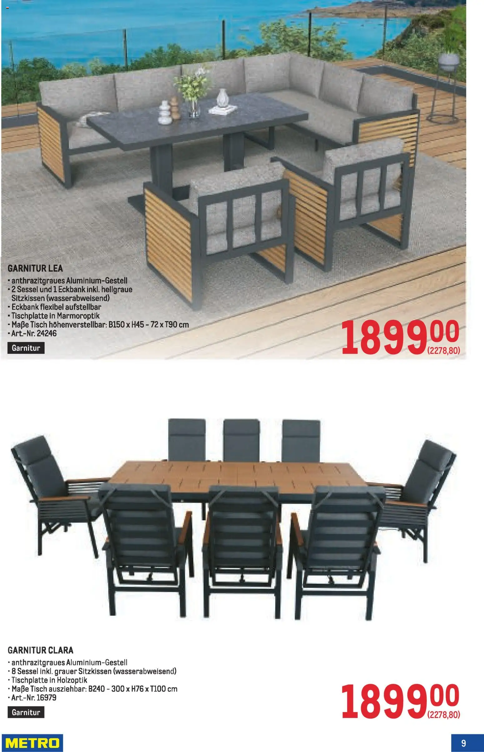 Metro Garten Online Spezial gültig ab 19.02.2026 | Seite: 9 | Produkte: Sessel, Tisch