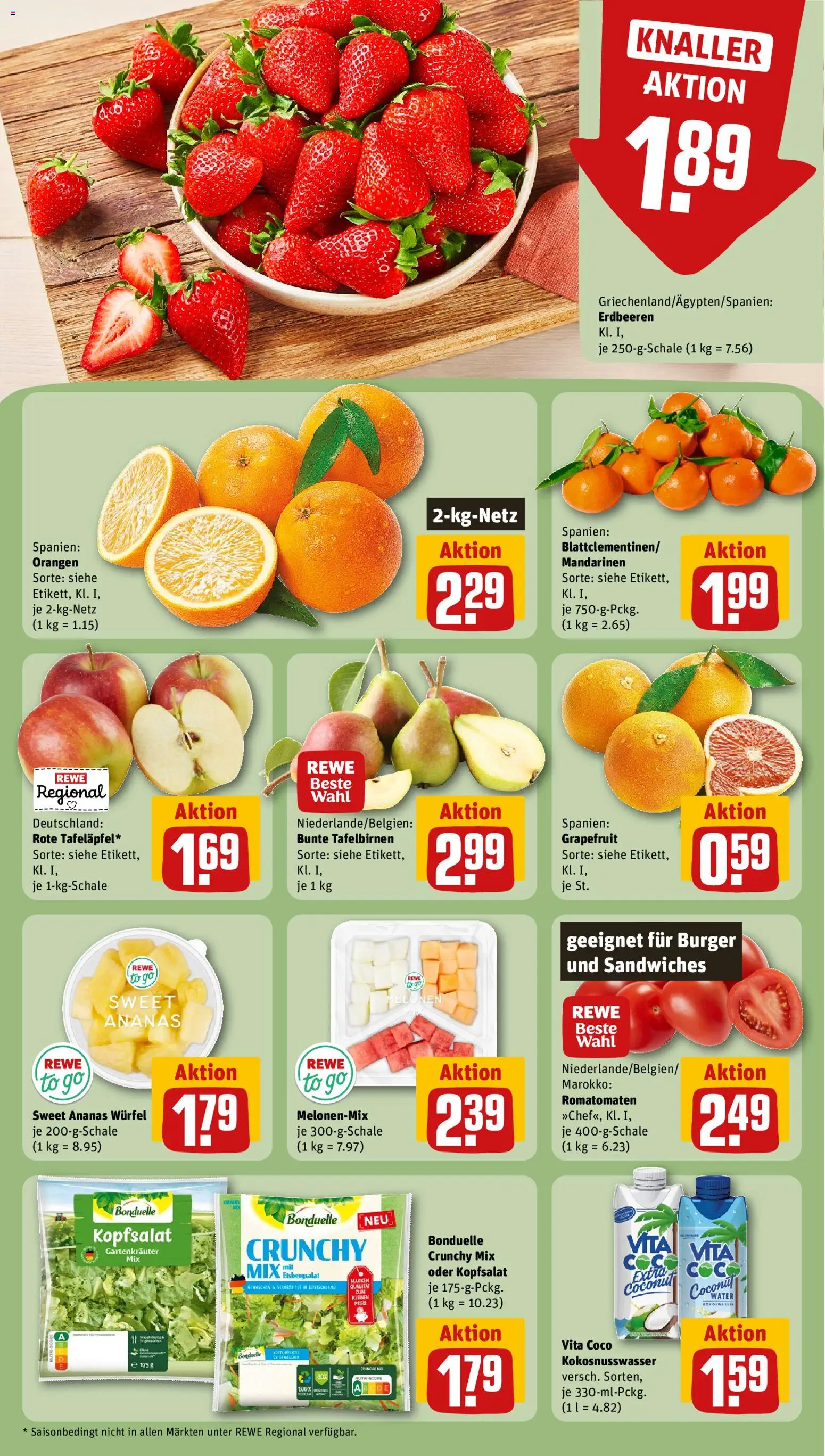 Rewe Prospekt 	 – gültig ab 29.12.2025 | Seite: 6 | Produkte: Burger, Mandarinen, Orangen, Erdbeeren