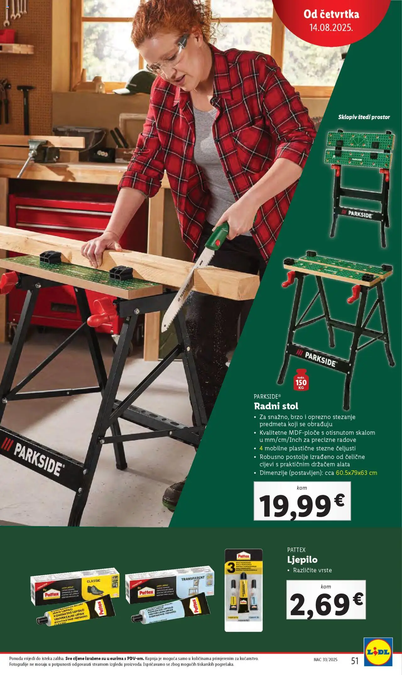 Lidl katalog | vrijedi od 11.08.2025 | Stranica: 51 | Proizvodi: Stol, Radni stol, Ljepilo, Parkside
