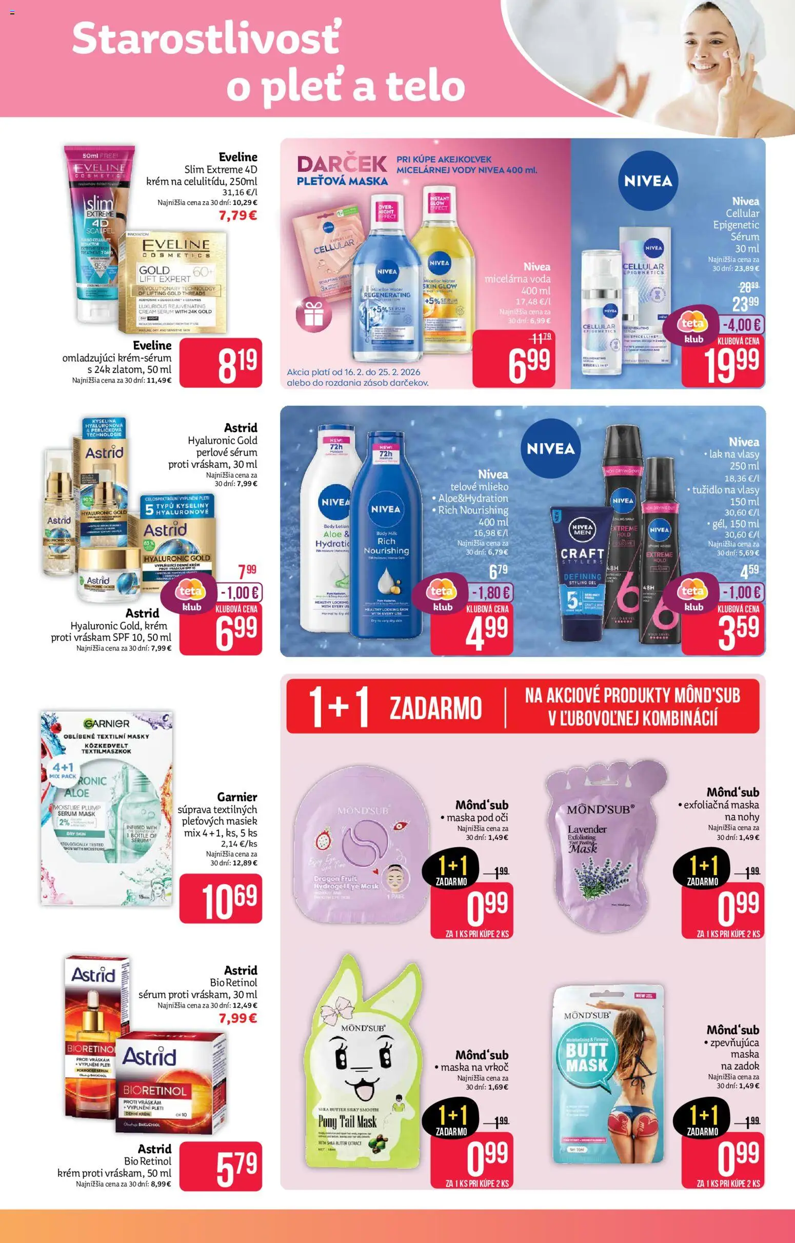 Nové Teta drogerie akcie – leták je platný od 16.02.2026 | Strana: 5 | Produkty: Nivea, Lak na vlasy, Tužidlo na vlasy, Krém
