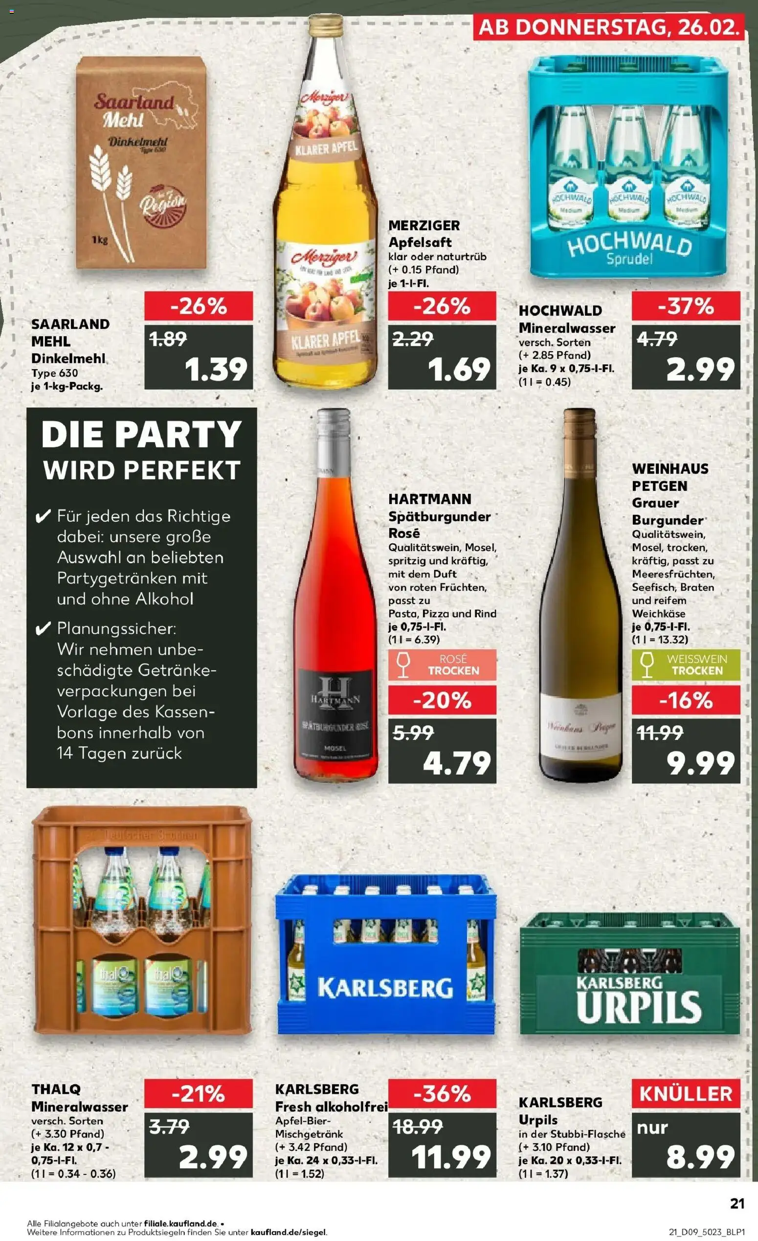 Kaufland prospekt St. Ingbert	 – gültig ab 26.02.2026 | Seite: 21 | Produkte: Weißwein trocken, Mineralwasser, Apple, Pizza