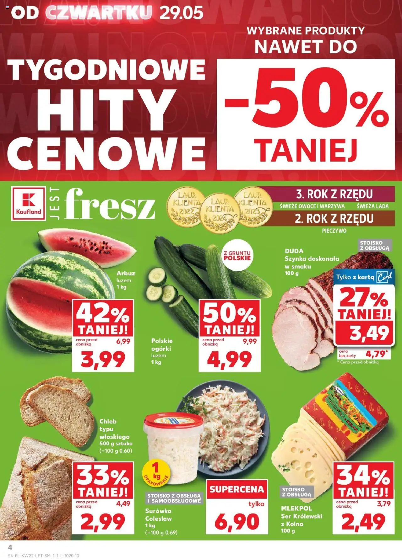 Kaufland gazetka od 29.05.2025 | Strona: 4 | Produkty: Szynka, Surówka colesław, Chleb, Owoce