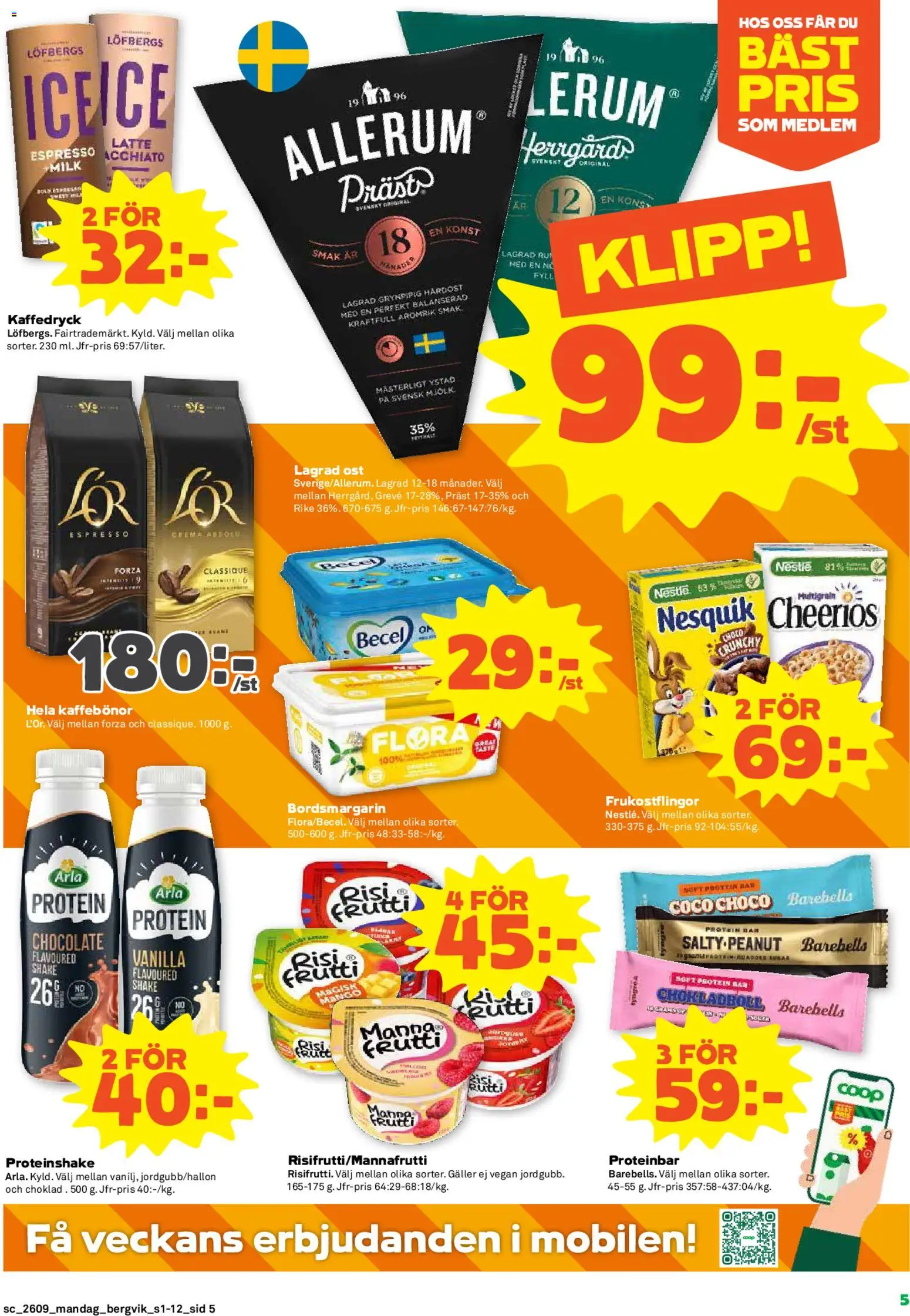 Stora Coop reklamblad aktuell från 23.02.2026 | Sida: 5 | Produkter: Galler, Proteinbar, Mjölk, Ost