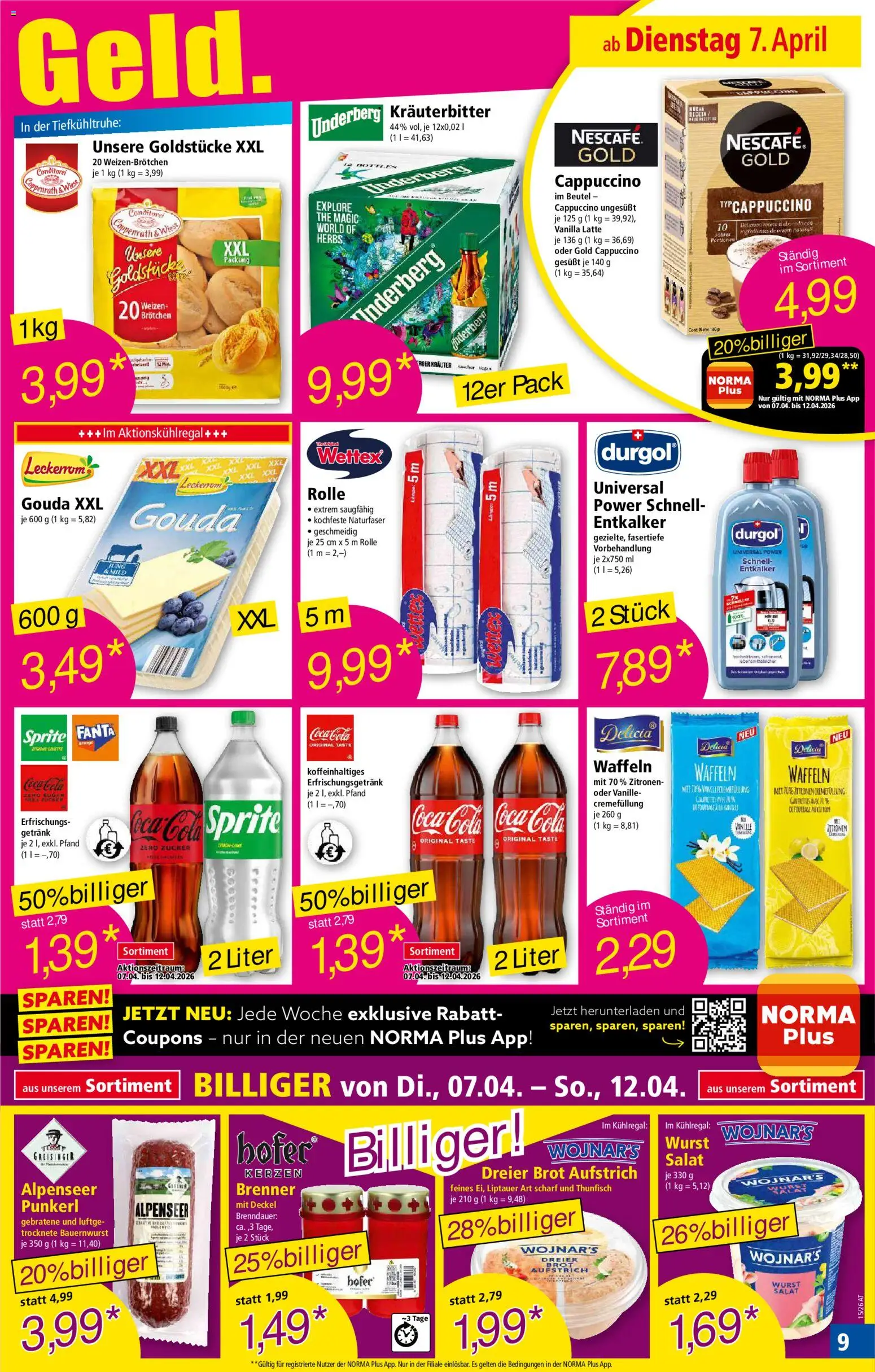 Norma Flugblatt gültig ab 07.04.2026 | Seite: 9 | Produkte: Salat, Zucker, Wurst, Rum