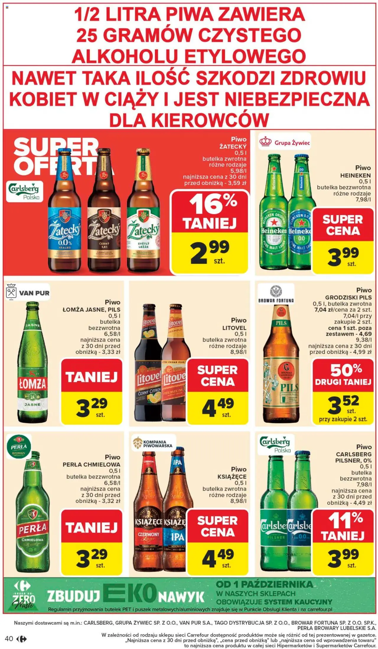 Carrefour Gazetka od 13.10.2025 | Strona: 40 | Produkty: Leżak, Piwo Carlsberg, Piwo, Heineken