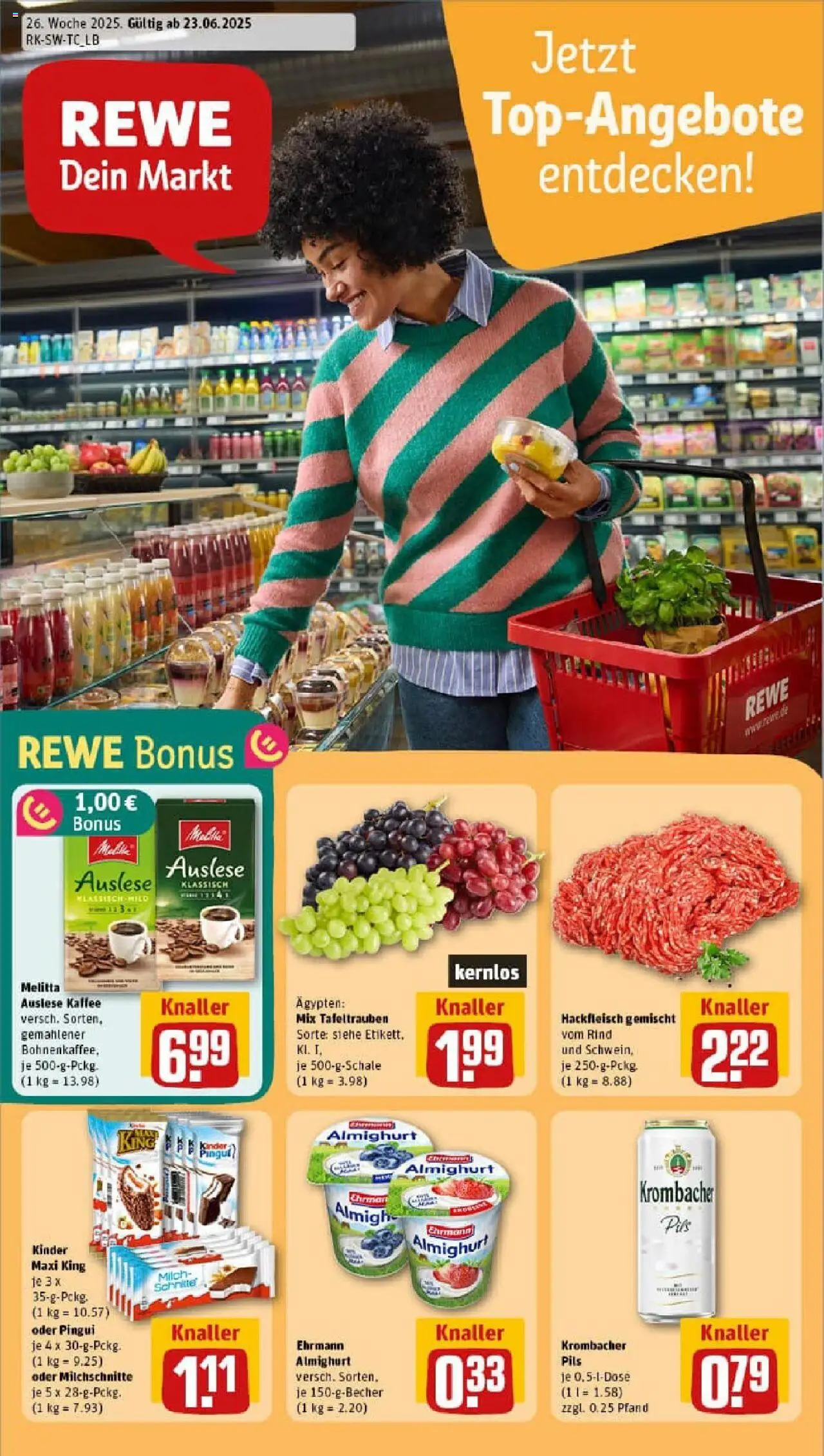 Rewe prospekt Tübingen / Lustnau	 - gültig ab dem 22.06.2025 | Seite: 1 | Produkte: Melitta, Kaffee, Pils, Hackfleisch
