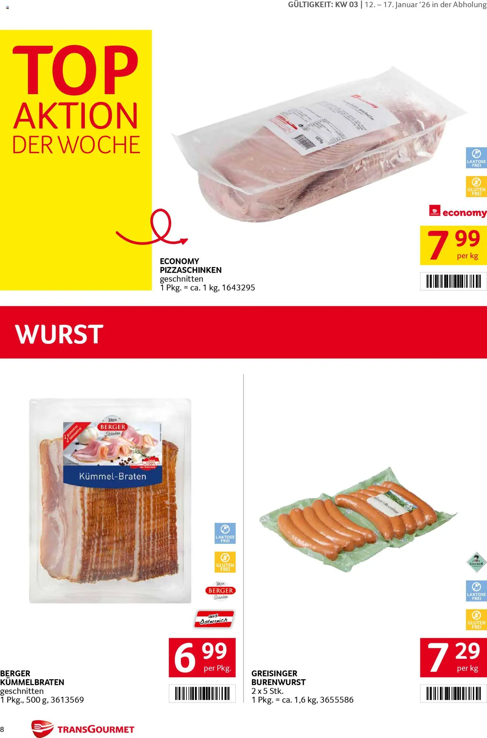 Transgourmet Flugblatt gültig ab 12.01.2026 | Seite: 8 | Produkte: Wurst