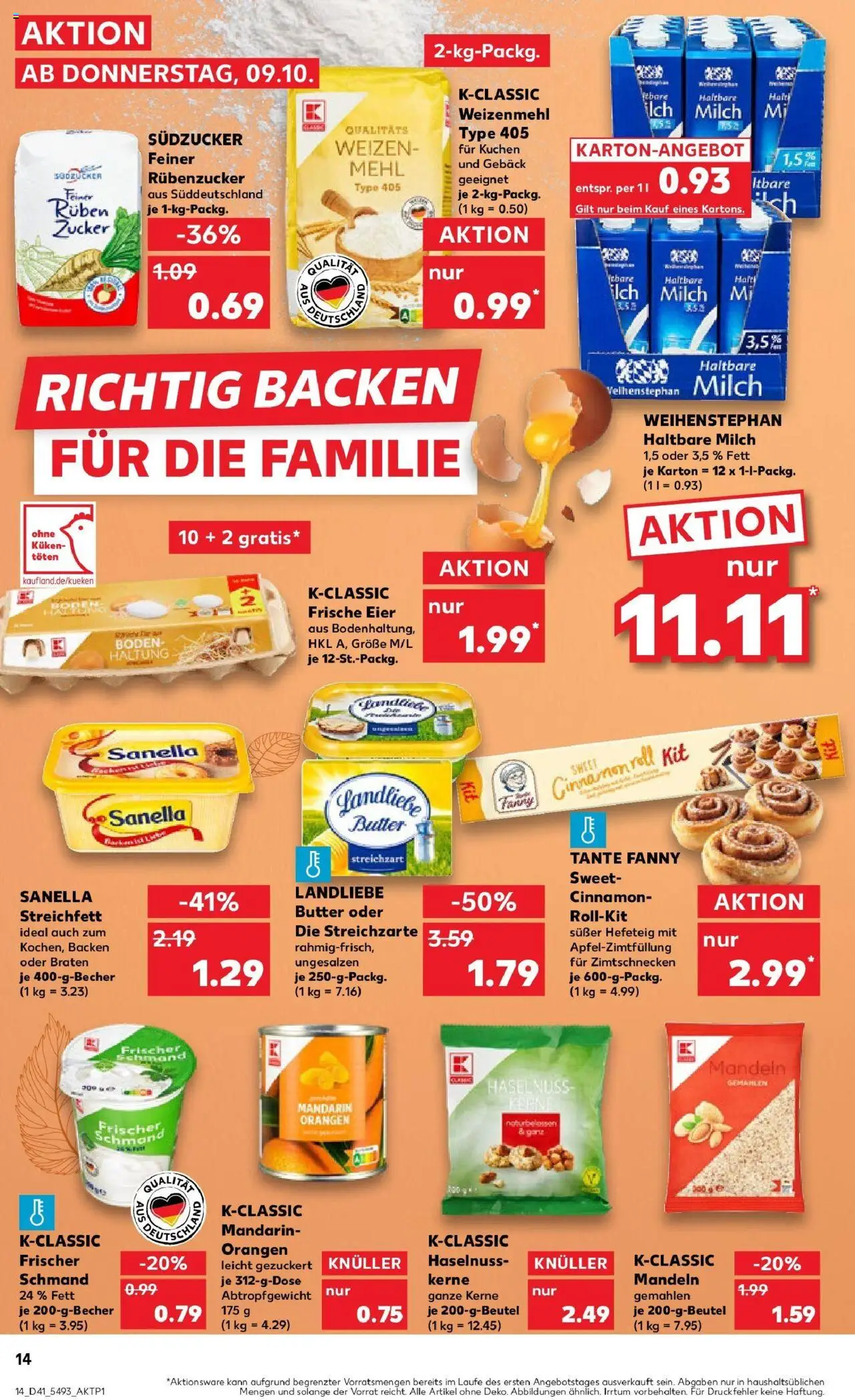 Kaufland prospekt Uhingen	 – gültig ab 09.10.2025 | Seite: 14 | Produkte: Mehl, Butter, Orangen, Sanella
