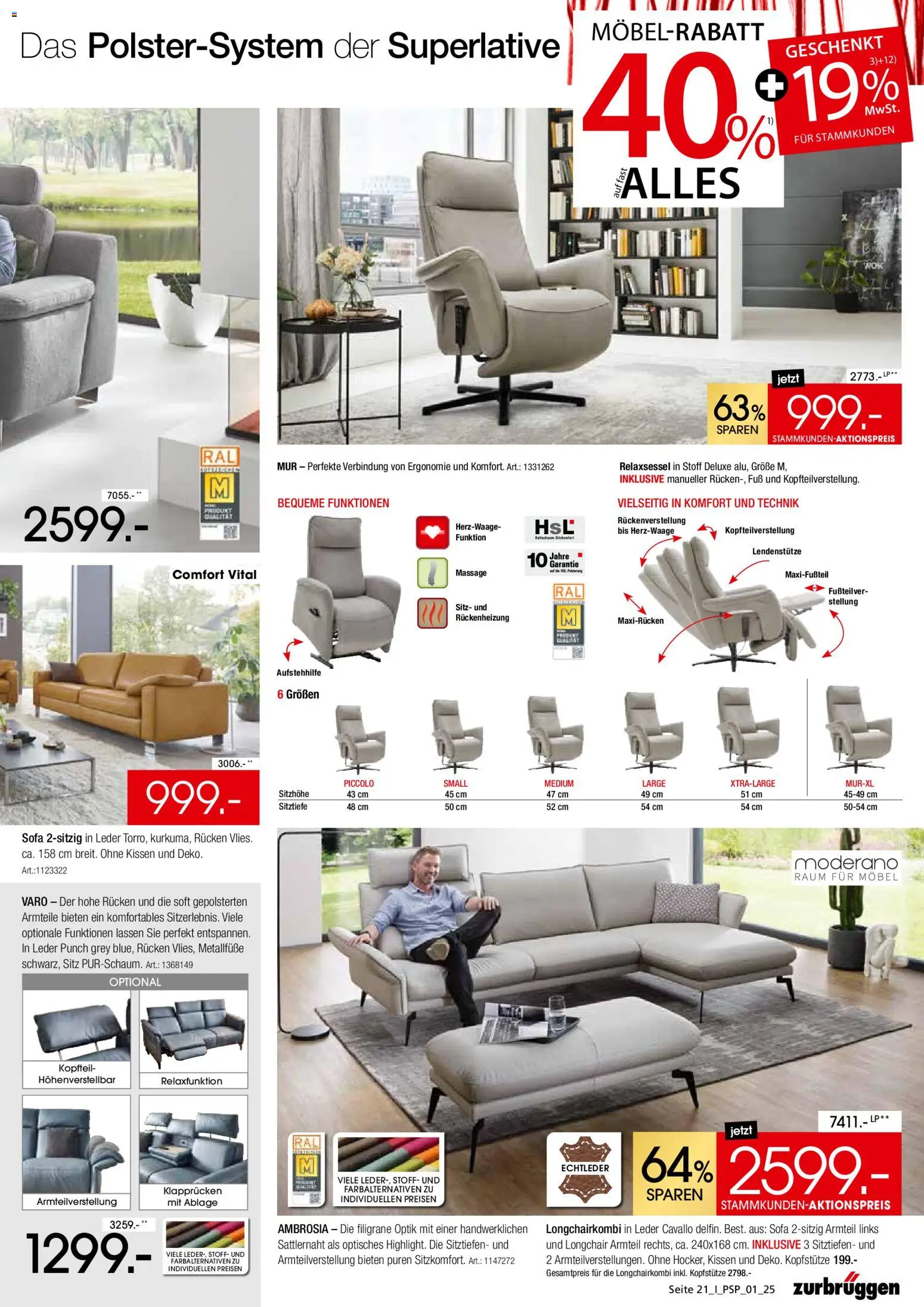 Zurbrüggen  Polstermöbel-Spezial – gültig ab 27.10.2025 | Seite: 21 | Produkte: Relaxsessel, Kissen, Sofa