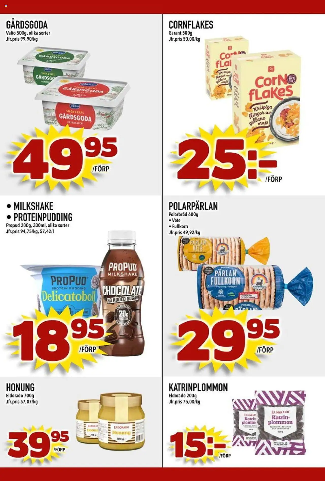 Din Mat reklamblad aktuell från 15.09.2025 | Sida: 4 | Produkter: Cornflakes, Plommon, Smör, Majs