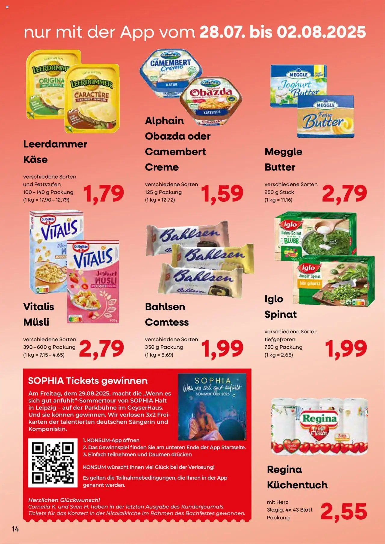 KONSUM Leipzig - Nah. Frisch. Freundlich. - gültig ab dem 28.07.2025 | Seite: 14 | Produkte: Butter, Joghurt, Leerdammer, Creme