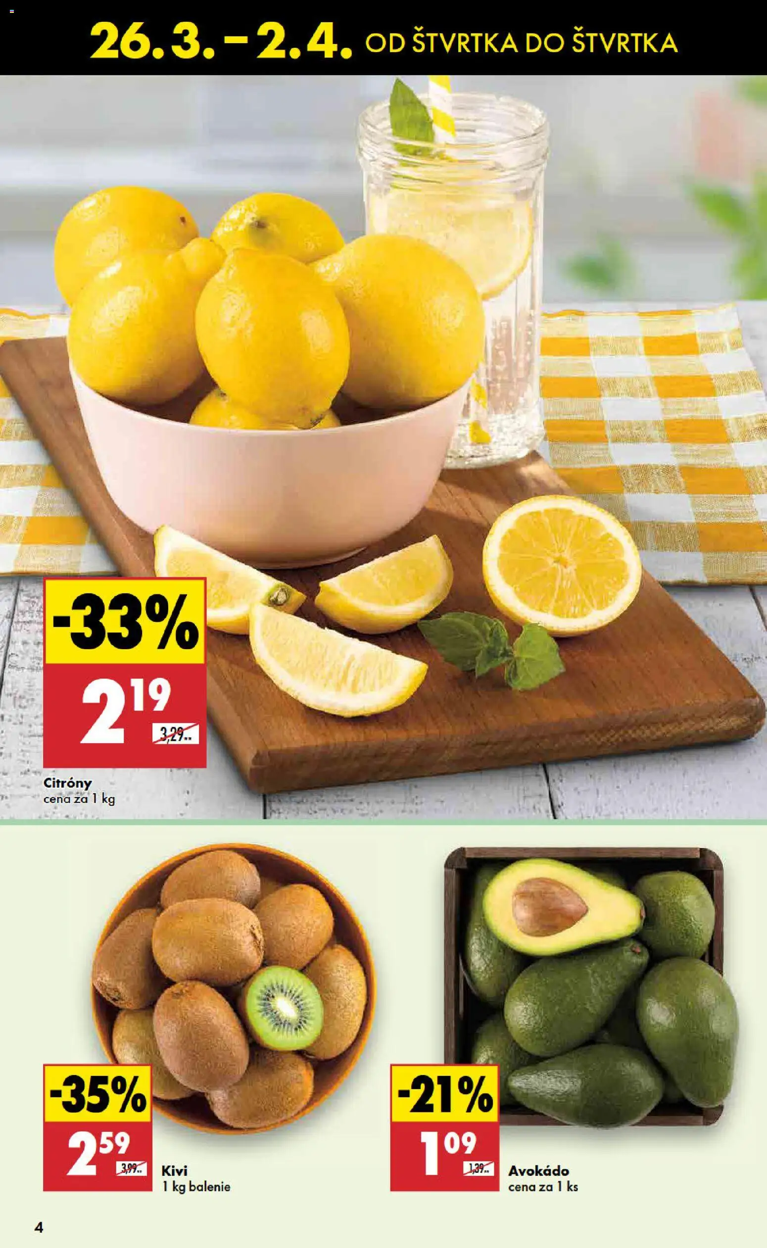 Nové Biedronka akcie – leták je platný od 26.03.2026 | Strana: 4 | Produkty: Citróny, Avokádo