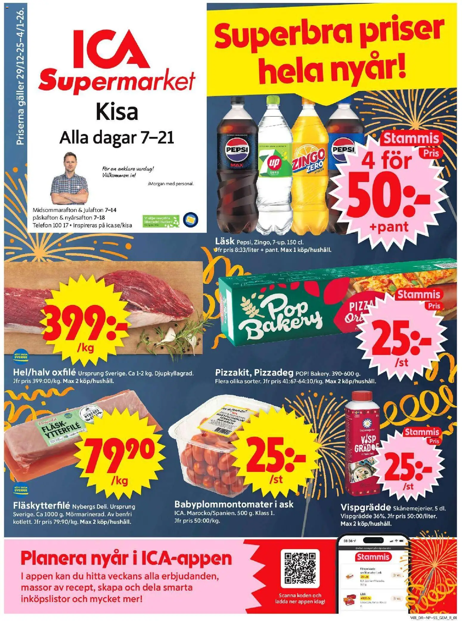 ICA Supermarket reklamblad aktuell från 30.12.2025 | Sida: 1 | Produkter: Zingo, Tomater, Telefon, Vispgrädde